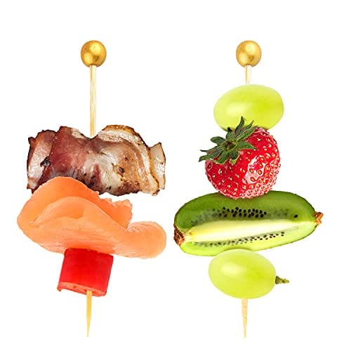 100-Pack 4.7 Inch Bamboo Cocktail Picks - Handmade Wooden Skewers for Appetizers, Fruits, Sandwiches & Party Decor - Matte Gold Pearl Finish - Perfect for Cocktail Parties, Weddings & Home Entertaining