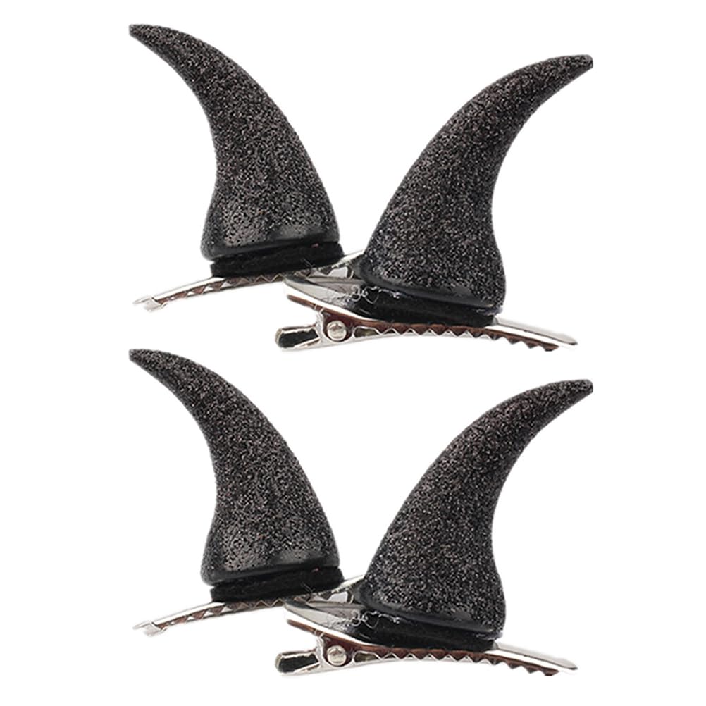 4pcs Devil Horn Hair Clips - Glitter Halloween Hair Barrettes for Women & Girls - Black Cosplay Hair Accessories for Halloween Parties, Costume Events & Themed Celebrations