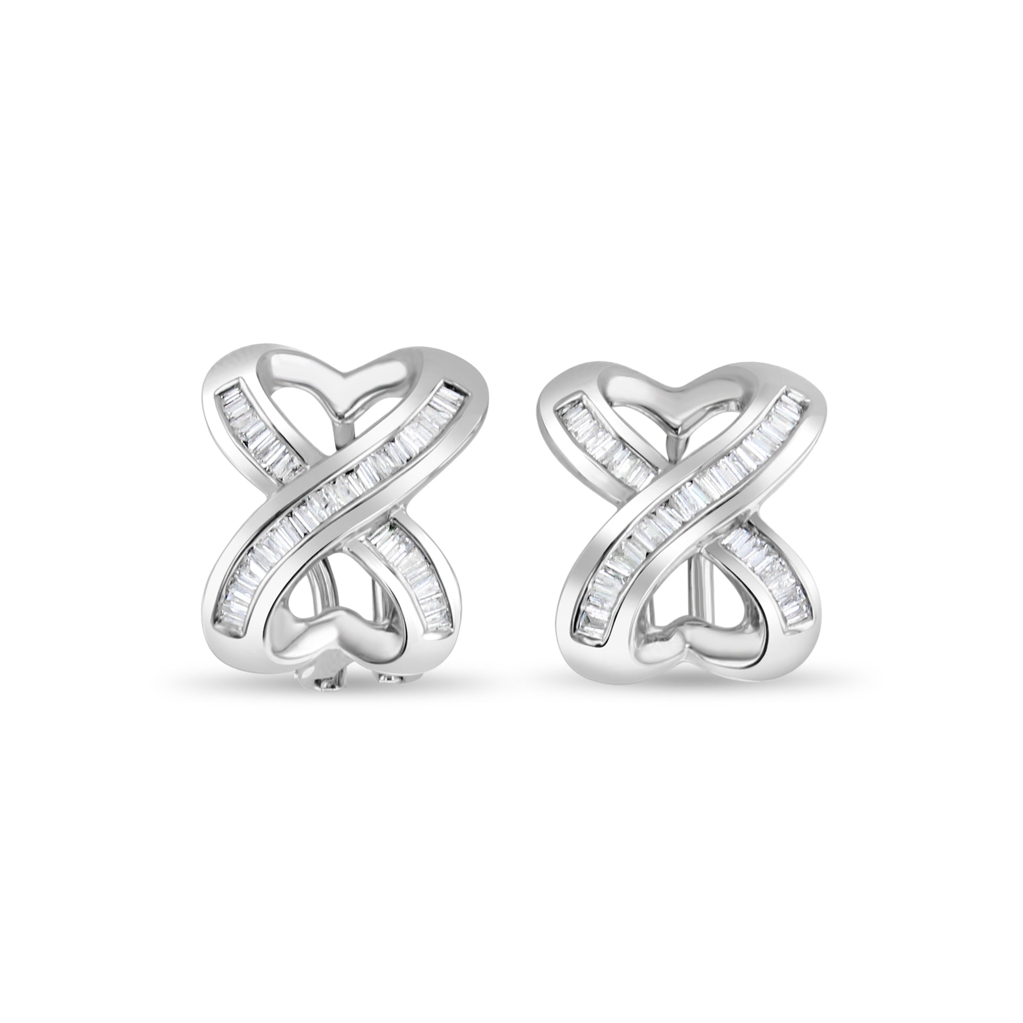X Baguette Diamond Omega Clip-On Earrings – Elegant & Comfortable Non-Pierced Ear Jewelry for Parties, Weddings & Special Occasions