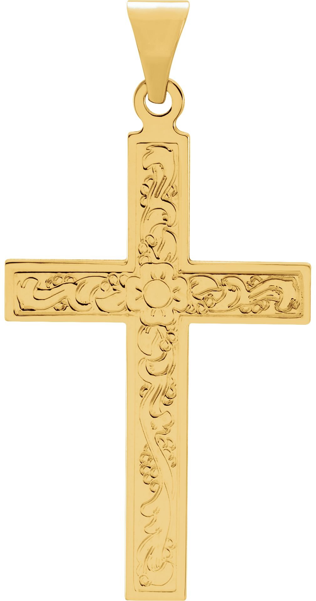 14k Yellow Gold Embossed Flower Cross Pendant for Men & Women - Elegant Unisex Jewelry for Everyday Wear, Gifts & Special Occasions