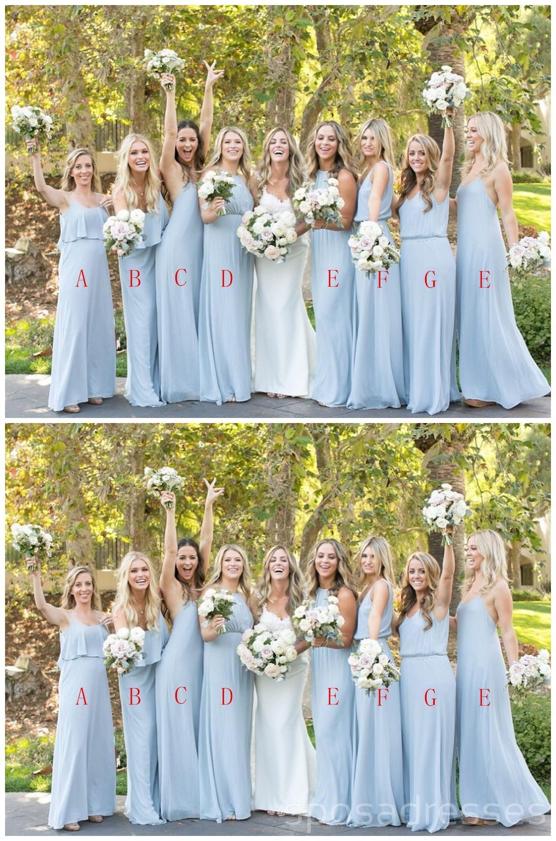 Elegant Mismatched Blue Chiffon Floor-Length Bridesmaid Dresses - WG567 | Perfect for Weddings, Formal Events & Prom Nights