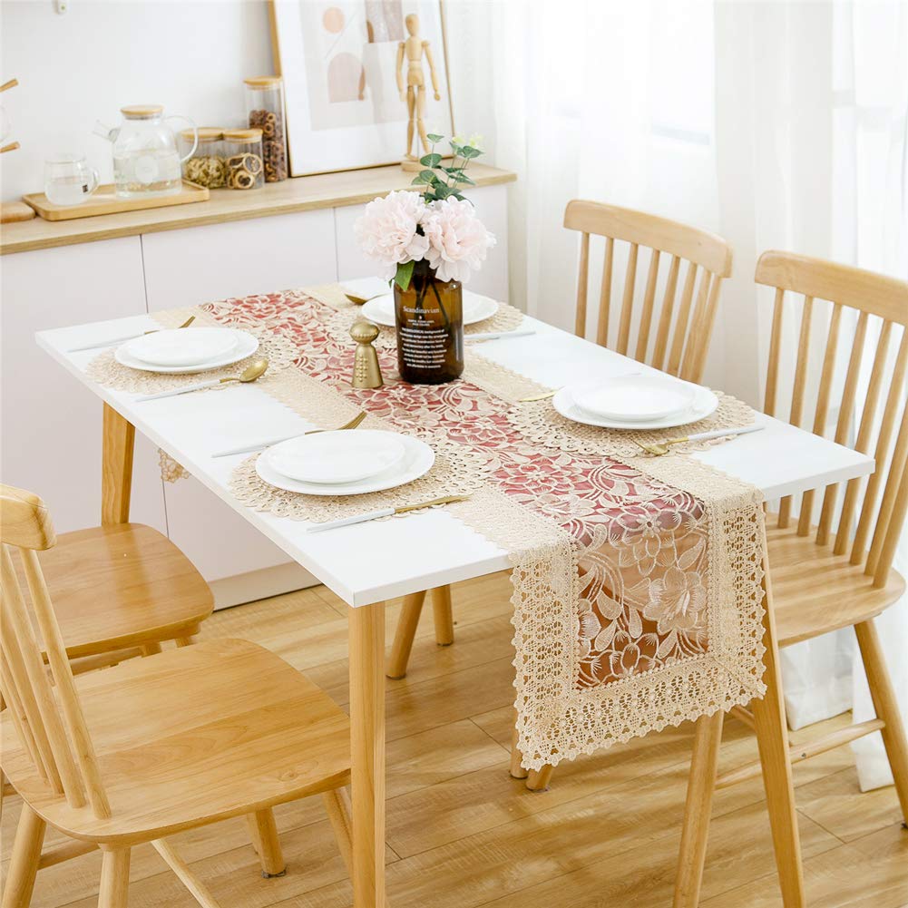 72 Inch Embroidery Linen Table Runner for Dining Room - Elegant Burlap Table Cover & Kitchen Decor, Perfect for Holiday Dinners & Home Entertaining