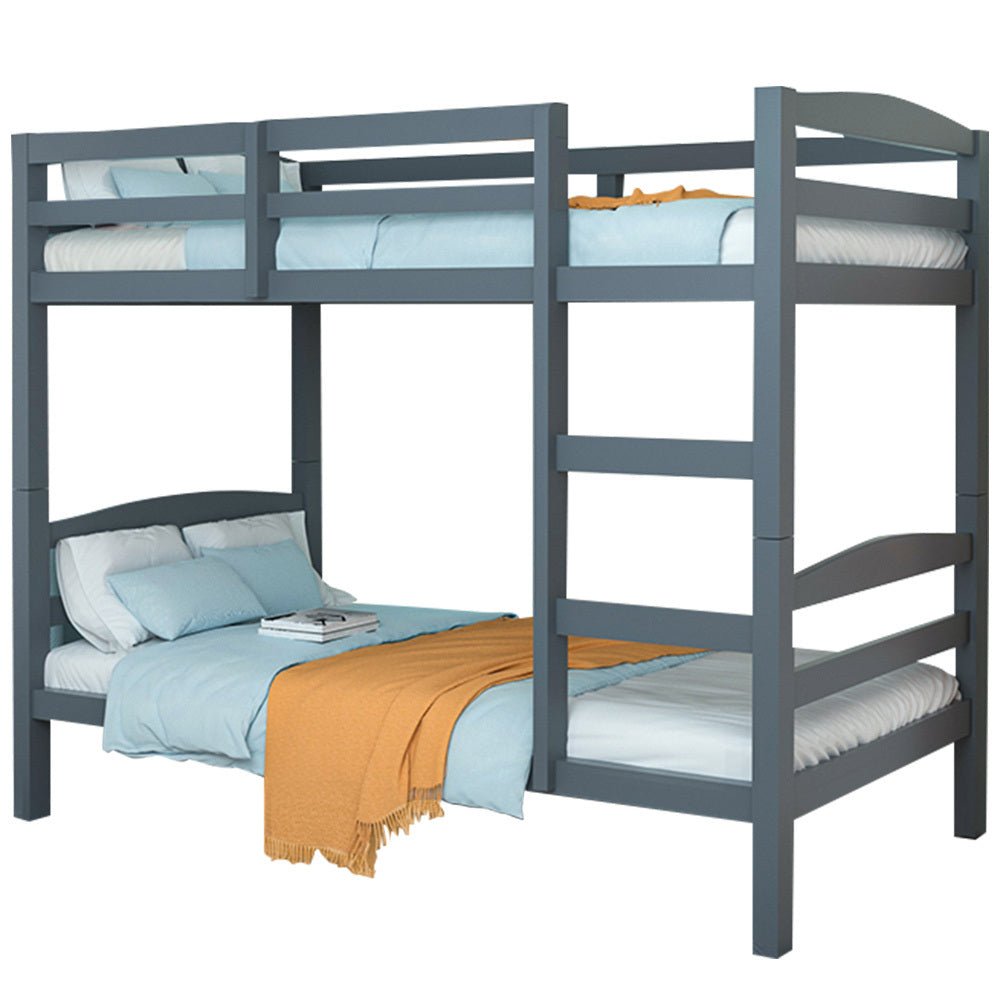 Kids Single Wooden Bunk Bed Frame with Grey Mattress - Space-Saving Twin Loft Bed for Small Rooms, Dormitory & Kids Bedroom - Sturdy Wood Construction for Safety & Comfort