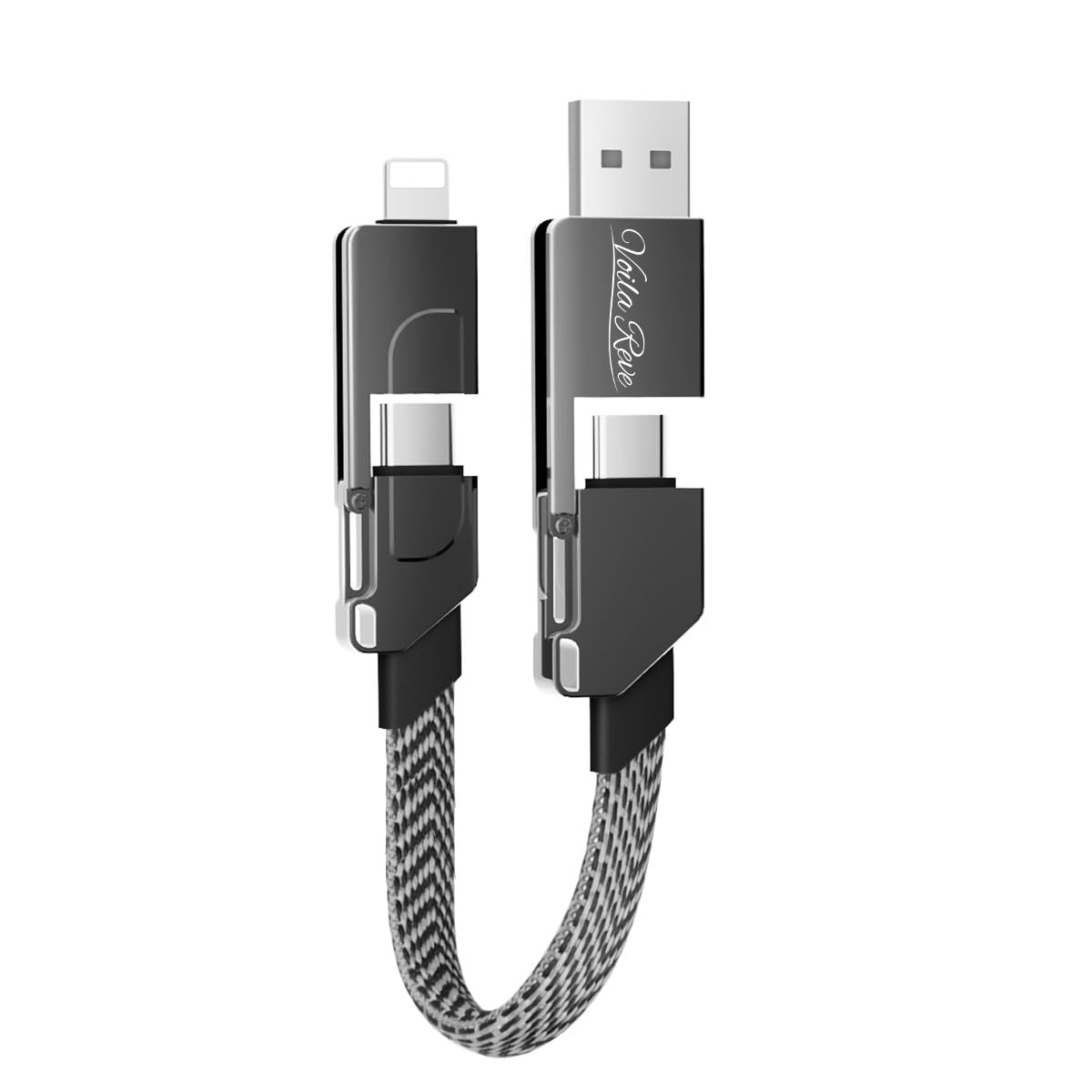 Voila Reve 100W 6-in-1 Multi Charging Cable - USB C, Micro USB, USB-C to USB-C Fast Charger with Keychain | Portable Charging Cord for iPhone, Android, Laptop, Tablet | Home, Office, Travel Essential