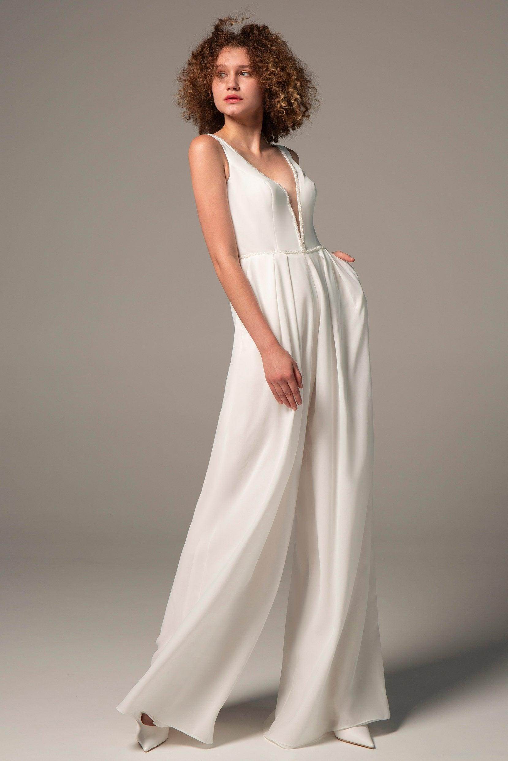Elegant Floor Length Chiffon Wedding Jumpsuit CW2353 - Perfect for Bridal Gowns, Formal Events & Evening Wear