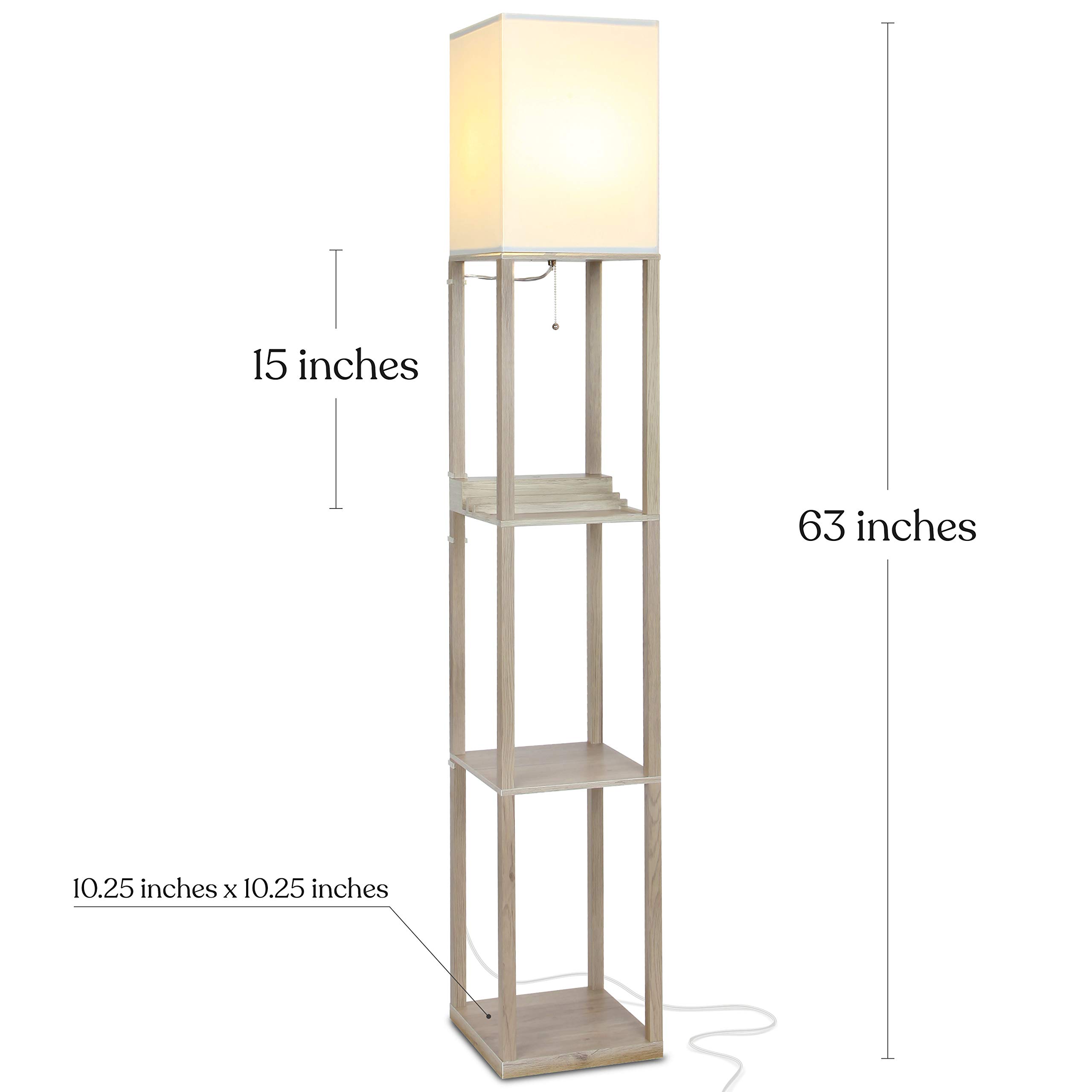 Brightech Maxwell Modern Shelf Floor Lamp with USB Ports & Outlet - Rustic Wood Corner Display Lamp for Living Room, Bedroom, Office - Perfect for Reading, Charging Devices & Home Decor