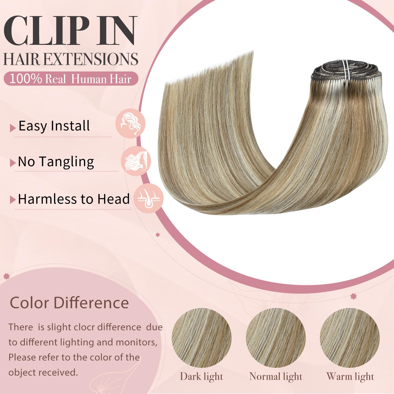 HUAYI Clip In Human Hair Extensions - 22 Inch Ash Blonde Mixed Platinum Blonde 120g, 100% Real Human Hair Weft for Women | Premium Quality Remy Hair for Natural Volume & Length | Perfect for Daily Wear, Parties, Weddings & Special Occasions