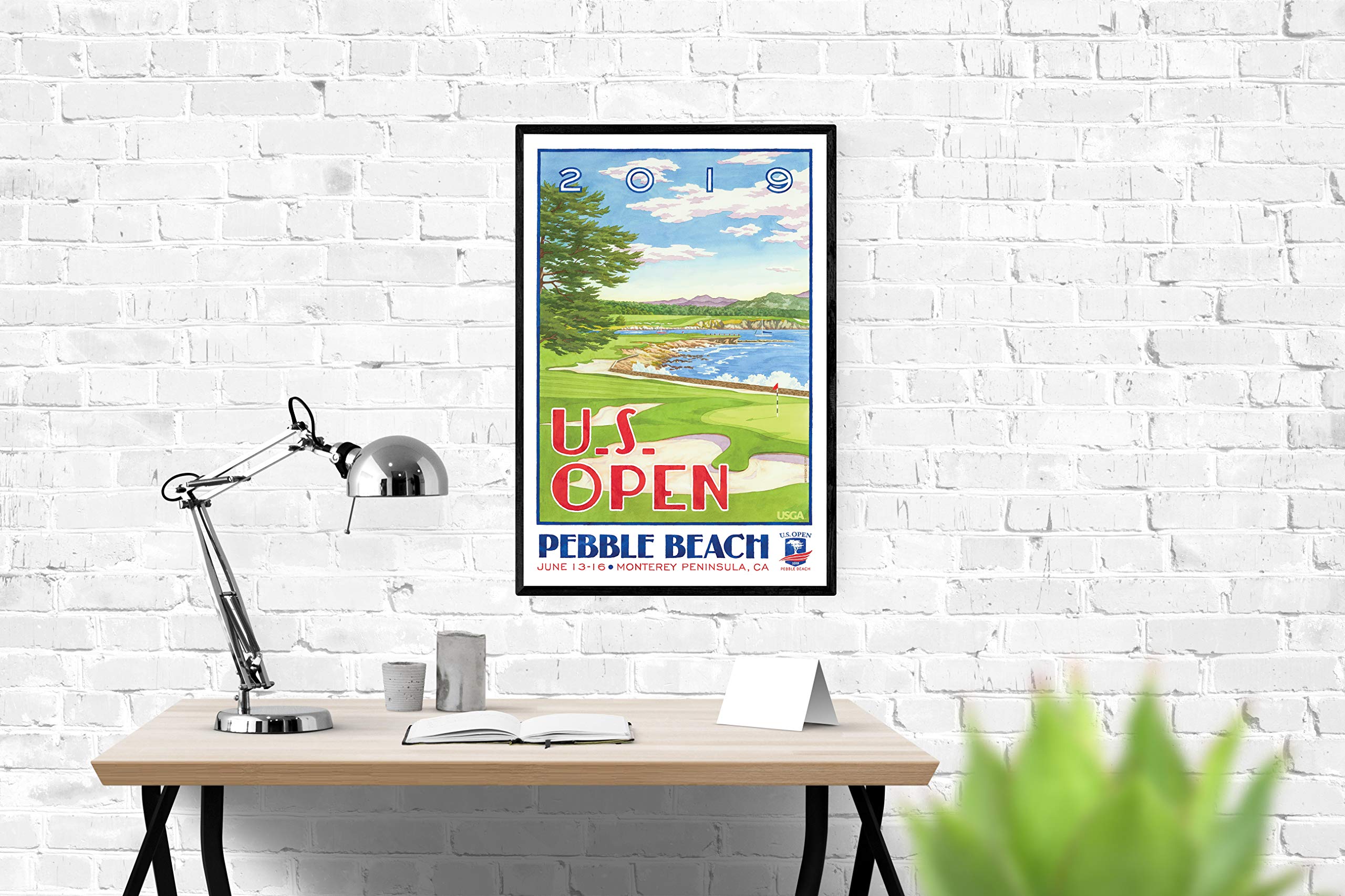 Lee Wybranski Official Golf Art Print - 2019 U.S. Open Championship at Pebble Beach - 20x30 Inch Framed Golf Poster - Perfect Golf Gift for Men, Dad, Husband - Home Office, Man Cave, Golf Club Decor