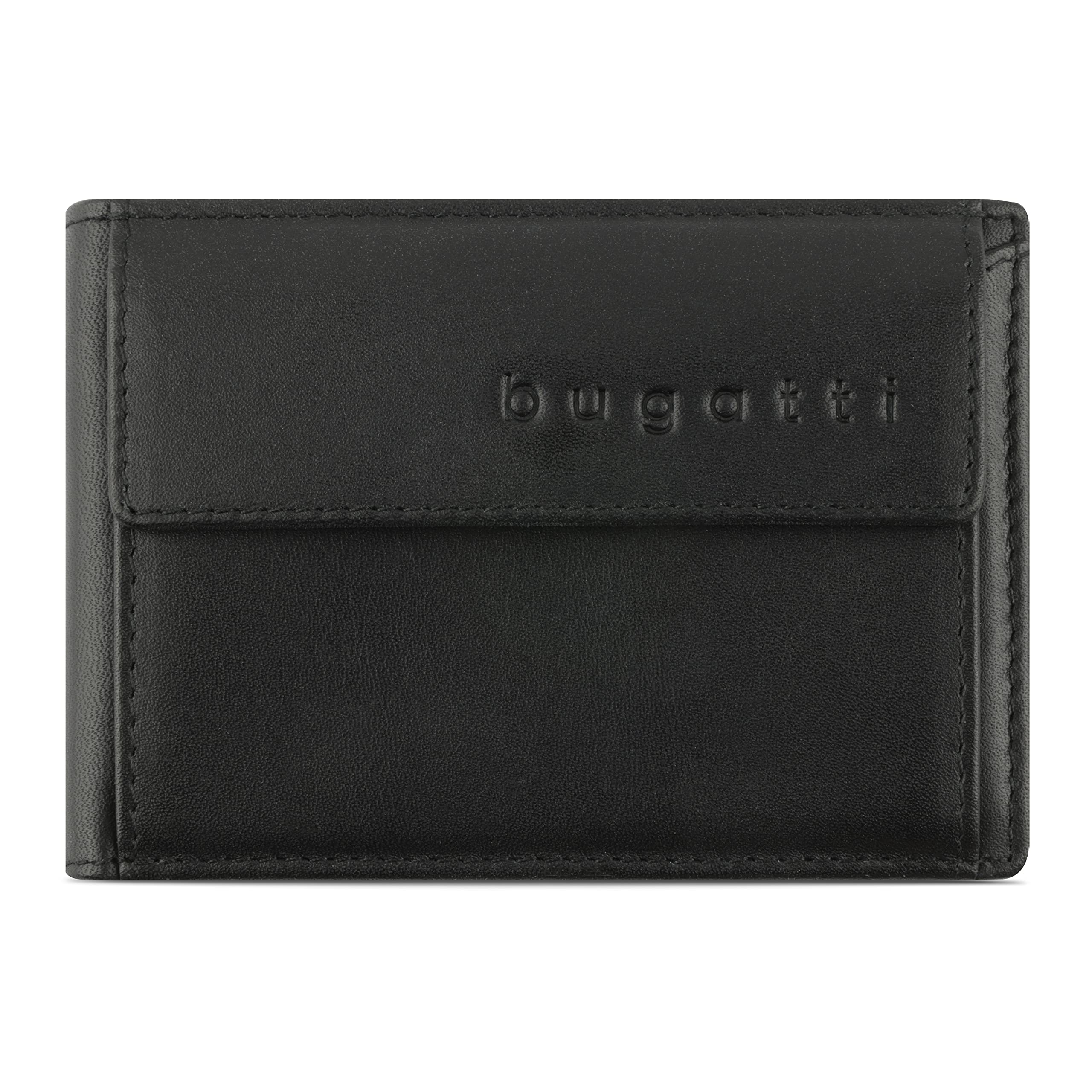 Bugatti Super Slim RFID Blocking Leather Wallet for Men - Small, Black | Compact & Secure for Everyday Use, Travel & Business