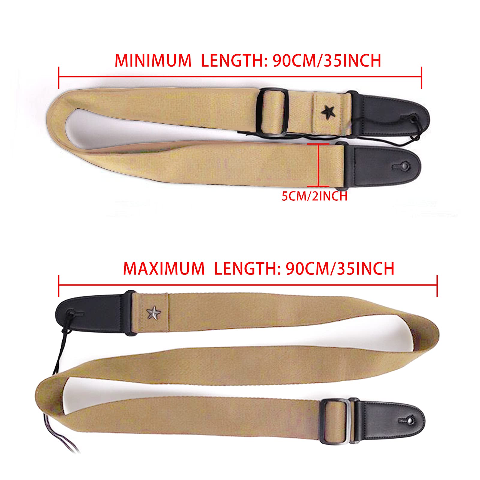 Adjustable Khaki Cotton Guitar Strap with Leather Ends - Comfortable Shoulder Strap for Electric, Acoustic, Bass Guitars - Perfect for Live Performances, Studio Sessions & Practice