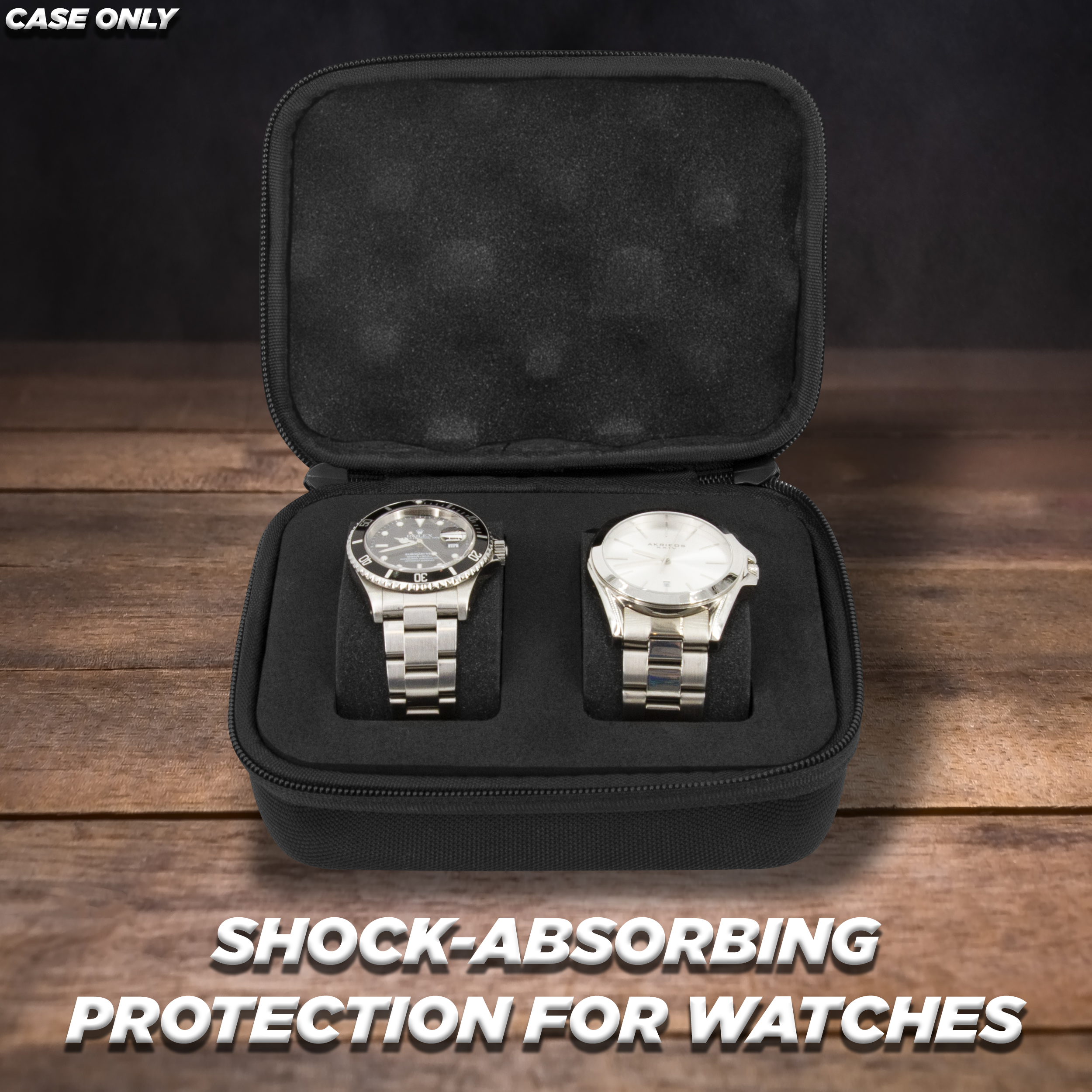 CASEMATIX Hard Shell Travel Watch Case for 2 Watches - Durable Protective Watch Box with Plush Foam Cushions & Carry Handle - Perfect for Business Trips, Vacations & Luxury Watch Storage