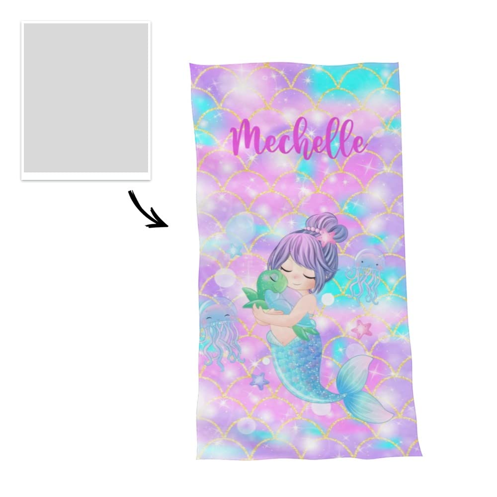 Dr.TOUGH Personalized Kids Beach Towels - Custom Name Mermaid Beach Towel for Girls, Super Soft Microfiber Quick Dry Towel (Mermaid G) | Perfect for Pool, Beach, Vacation & Summer Activities