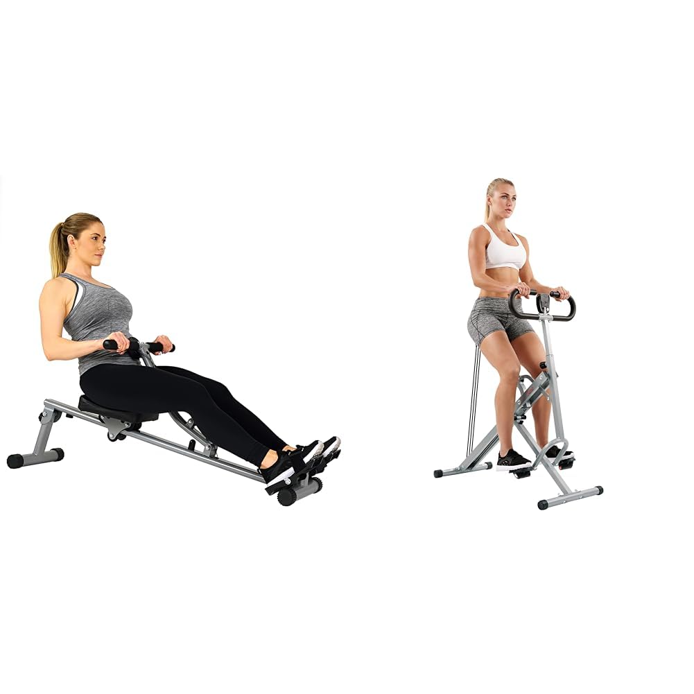 Sunny Health & Fitness Squat Assist Row-N-Ride Trainer & SF-RW1205 Rowing Machine Bundle - 12 Level Adjustable Resistance for Glutes & Full Body Workout - Perfect for Home Gym & Cardio Training