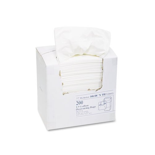 Heavy-Duty 13 Gallon Drawstring Trash Bags - 9 Mil Thick, 24.5 x 27.3/8 Inches, White (200 Count) - Perfect for Kitchen, Office, and Outdoor Waste Disposal
