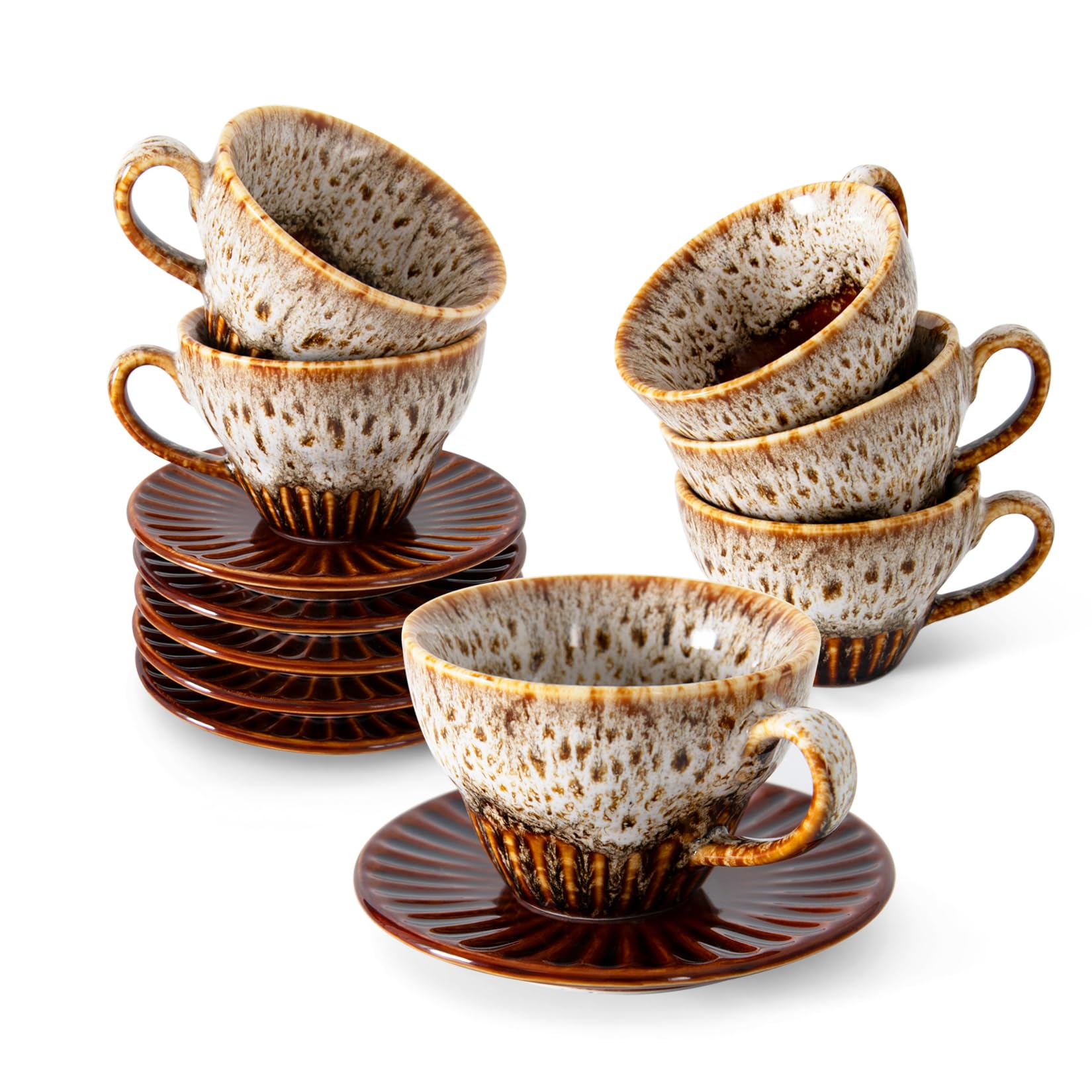 Premium 6-Piece White Glazed Ceramic Espresso Cup Set with Saucers - 4 oz Demitasse Cups for Espresso, Macchiato, Tea, Cappuccino & Small Latte - Perfect for Home, Cafe & Restaurant Use