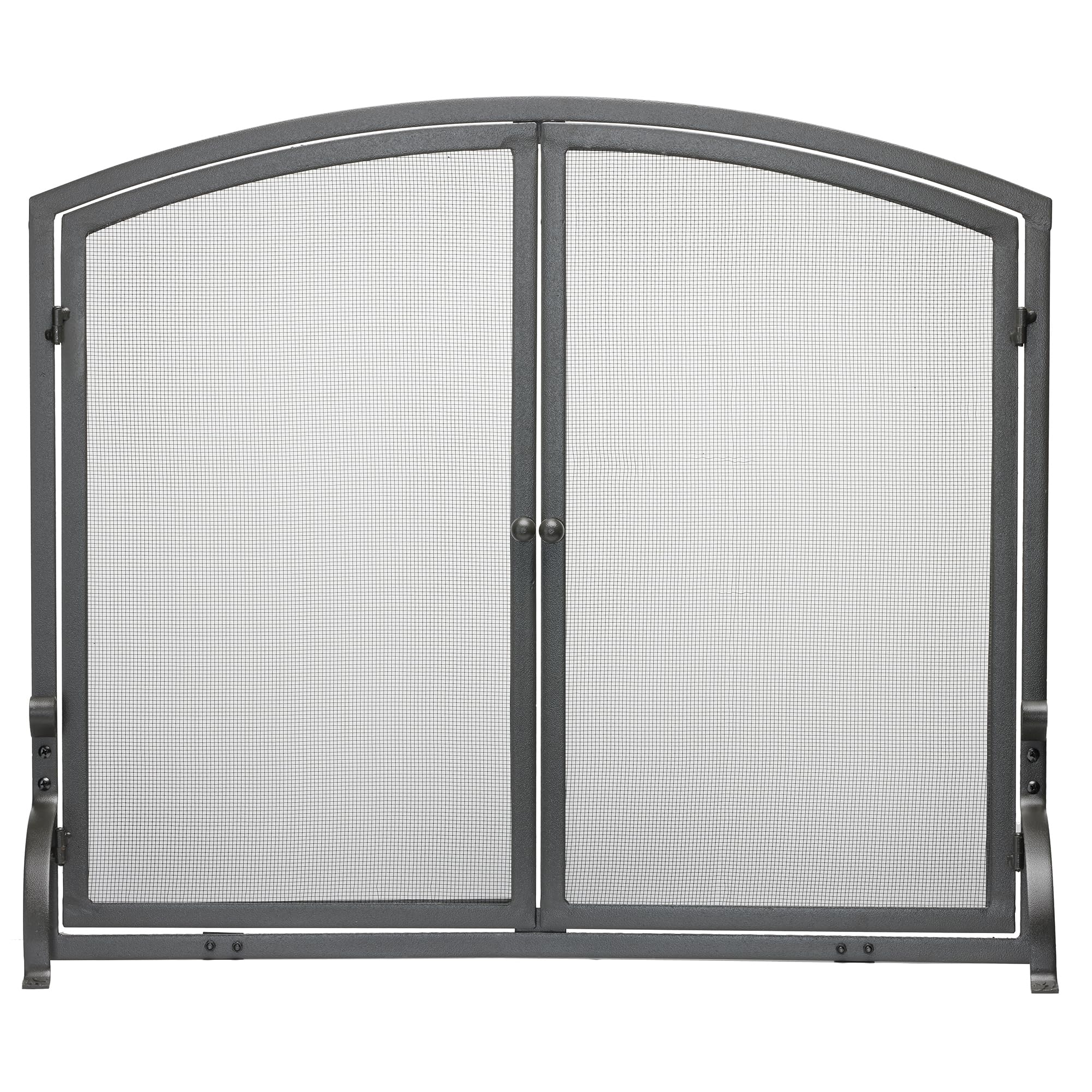 Uniflame Single Panel Olde World Iron Fireplace Screen with Doors - Medium Size for Indoor & Outdoor Fireplace Safety & Decoration