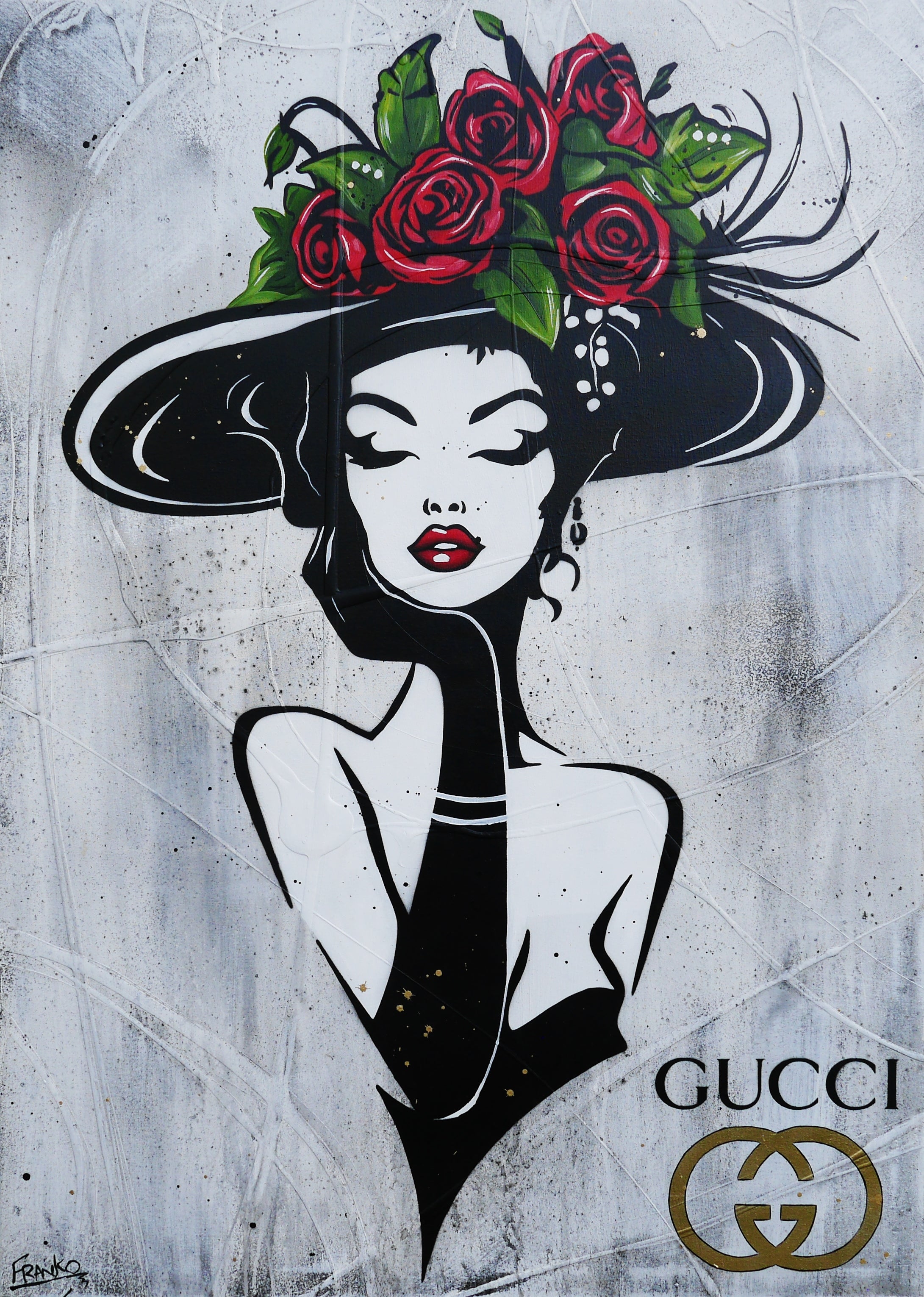 100cm x 140cm Modern Textured Urban Pop Art Canvas Painting - Roses Inc. Wall Decor for Living Room, Bedroom & Office