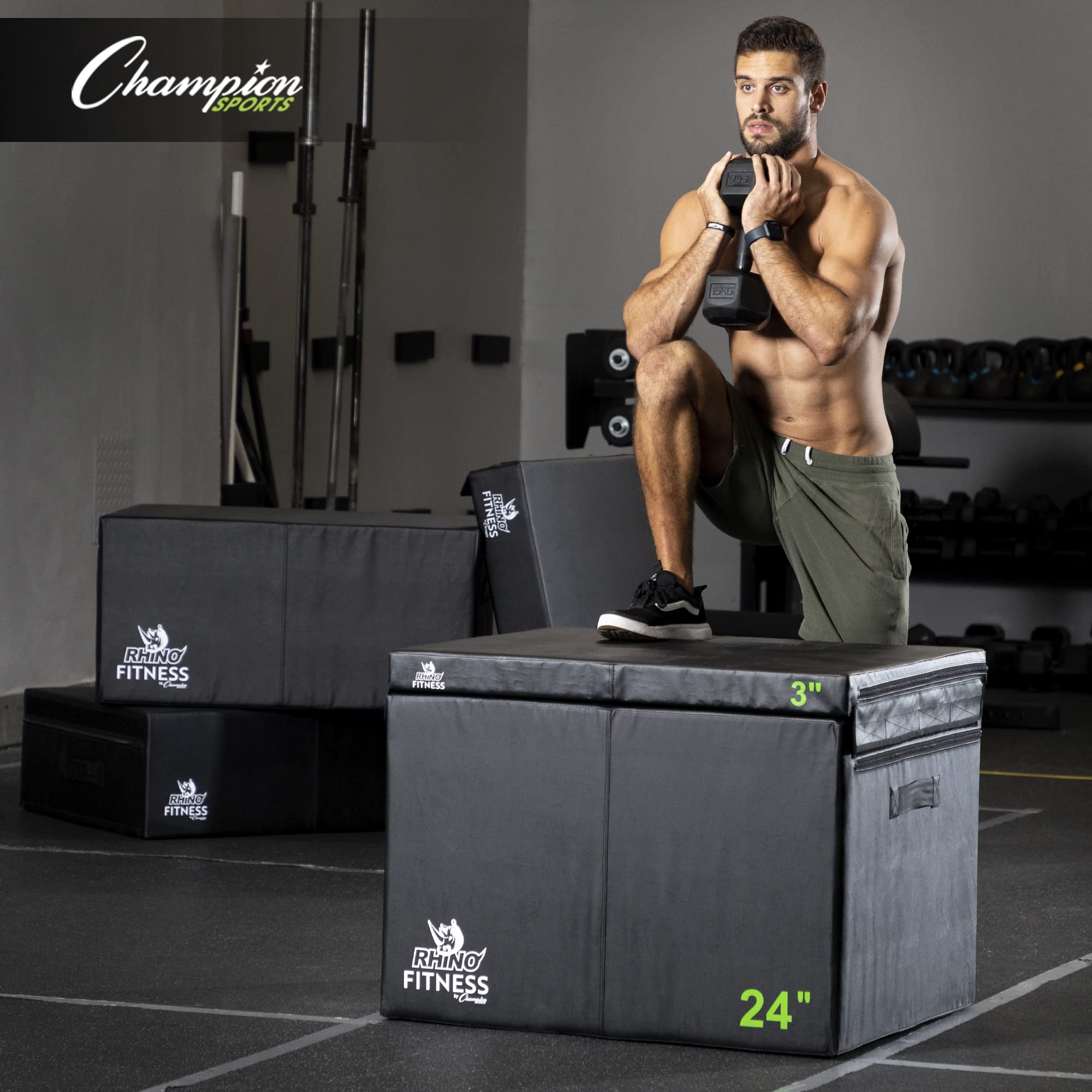 Champion Sports Foam Plyometric Box - Durable Jump Training Box with Handles & Hook Loop Flaps | Stackable Gym Equipment for Plyo Box Jumps & CrossFit Workouts | Ideal for Home Gym, Fitness Training & Athletic Performance (Black, Multiple Sizes)