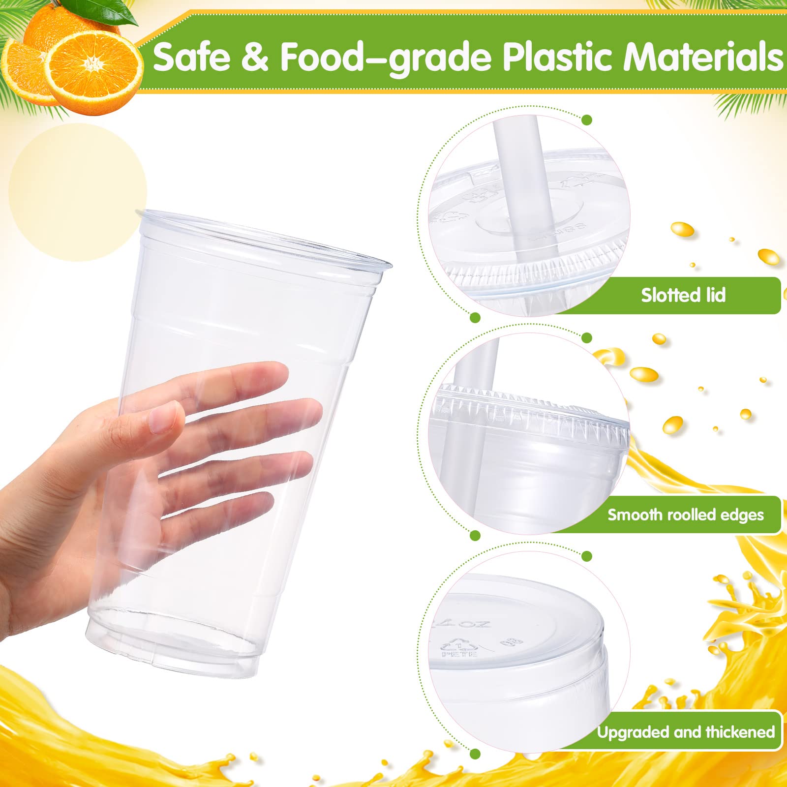 300 Pcs 32 oz Clear Plastic Cups with Lids & Straws - Disposable Coffee Cups with Flat Lids & Straw Slot - Perfect for Iced Cold Drinks, Bubble Tea, Smoothies, and Party Beverages