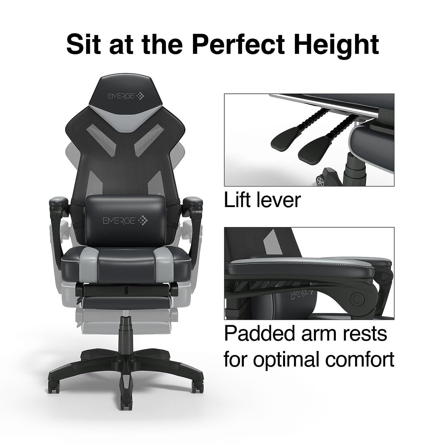 STAPLES Emerge Vomax Bonded Leather Ergonomic Gaming Chair - Black/White (61364) | Adjustable Lumbar Support & Headrest | Perfect for PC Gaming, Office Work & Home Theater Seating