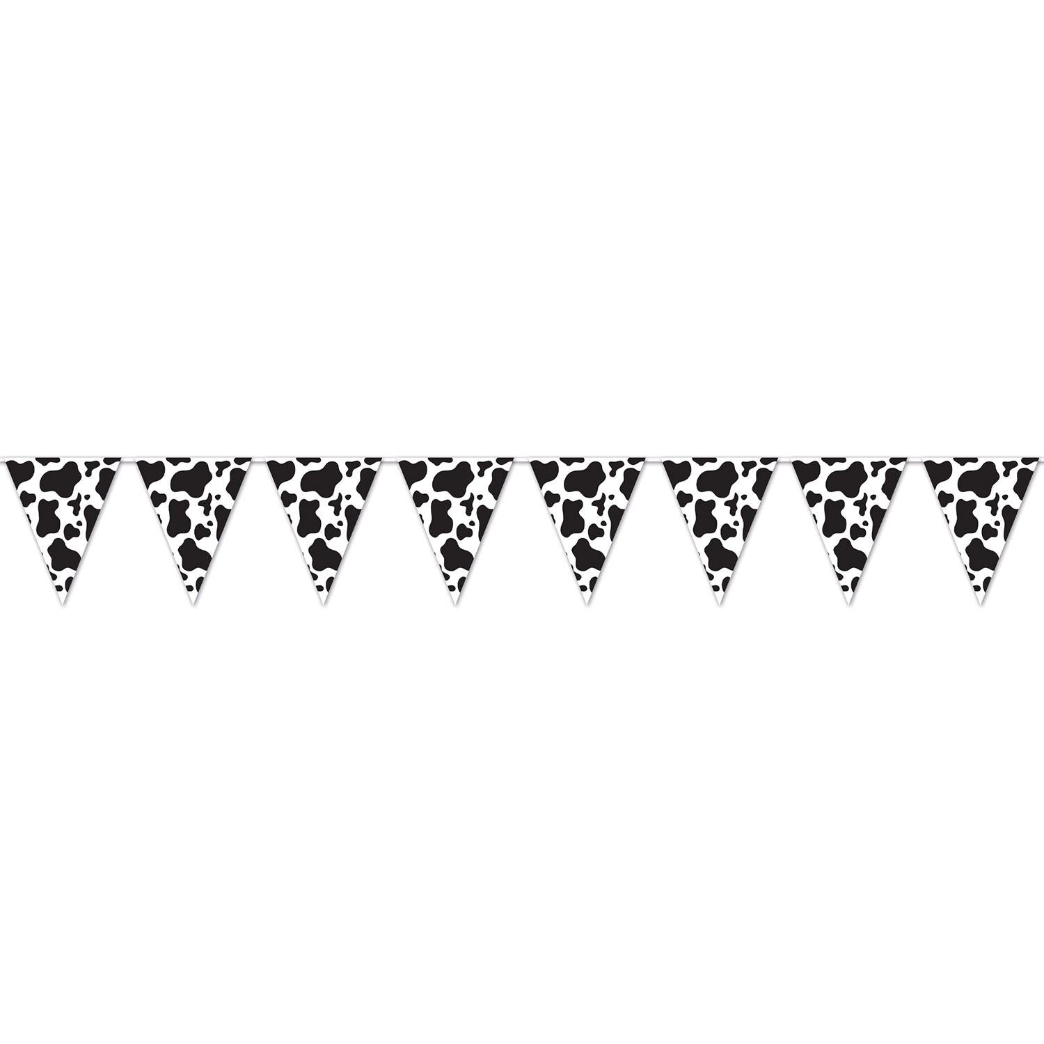 12 Pack Cow Print Pennant Party Banner - Farm Animal Theme Birthday Decorations for Western, Country, and Barnyard Parties