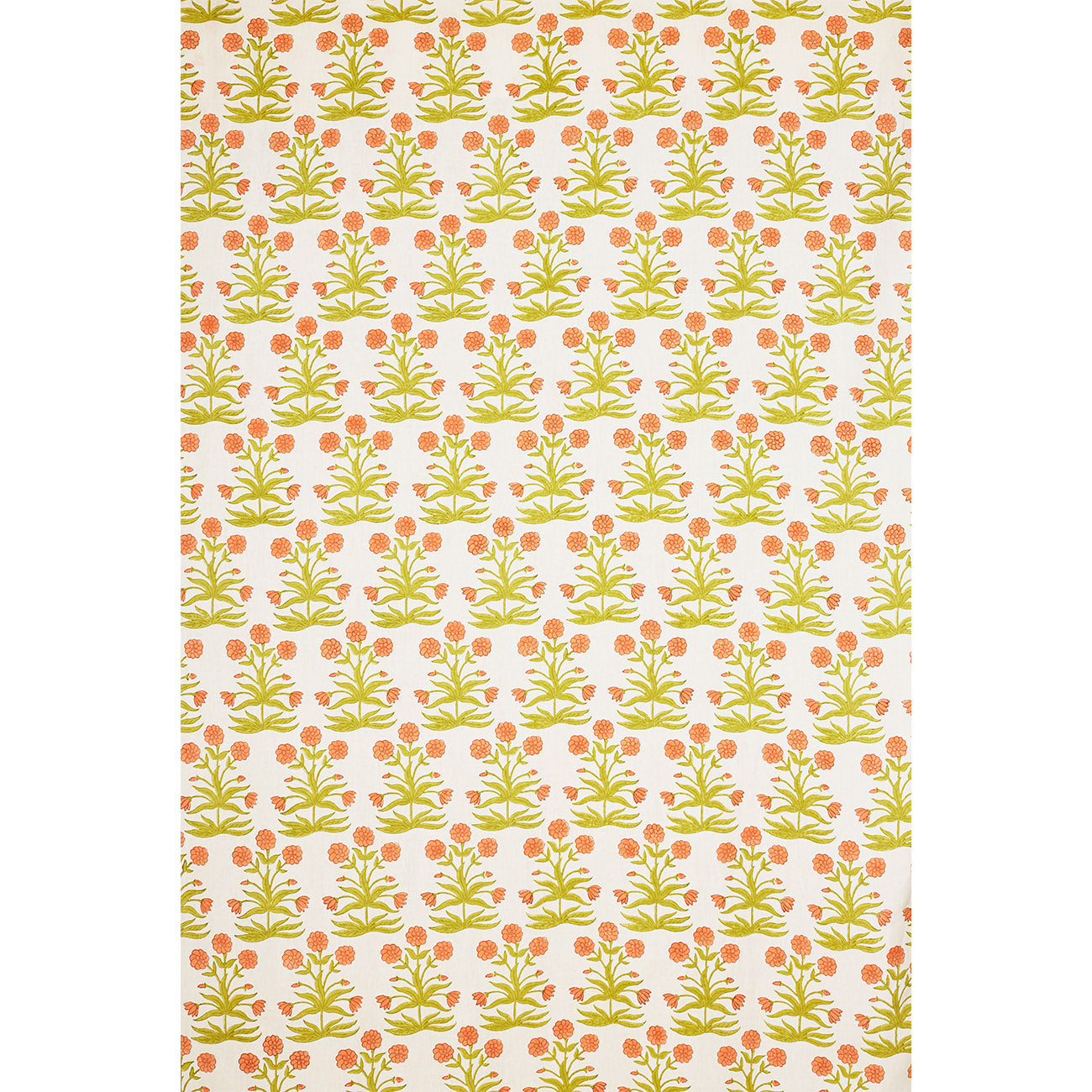 Authentic Mughal Block Printed Linen Fabric - Peach & Sap Green - Perfect for Home Decor, Clothing & DIY Crafts