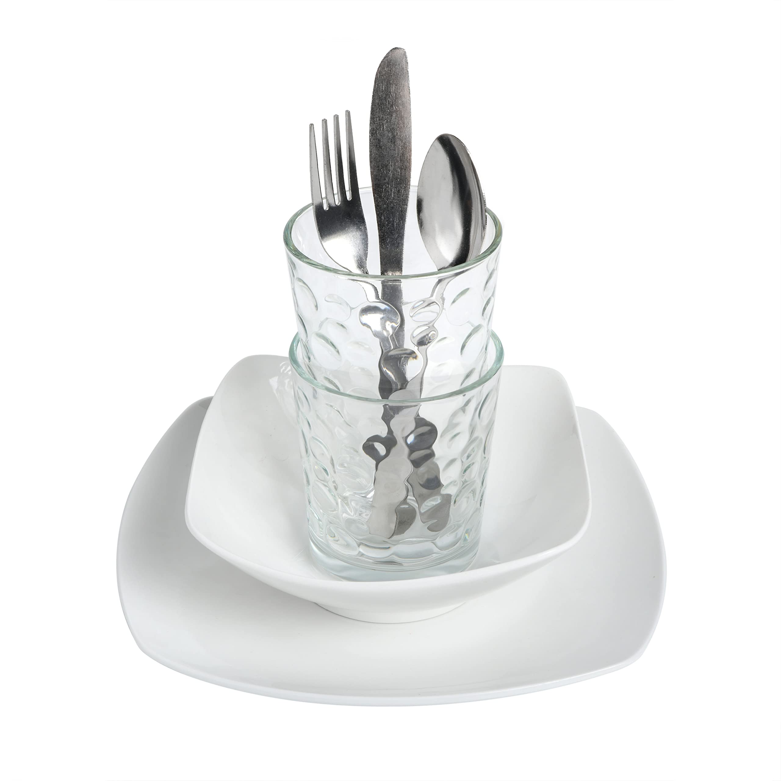 Gibson Home Zen Buffet Square Porcelain Dinnerware Set - 42-Piece Service for 6 (White) | Complete Dinnerware, Glassware & Silverware Combo | Perfect for Dinner Parties, Family Gatherings & Holiday Entertaining