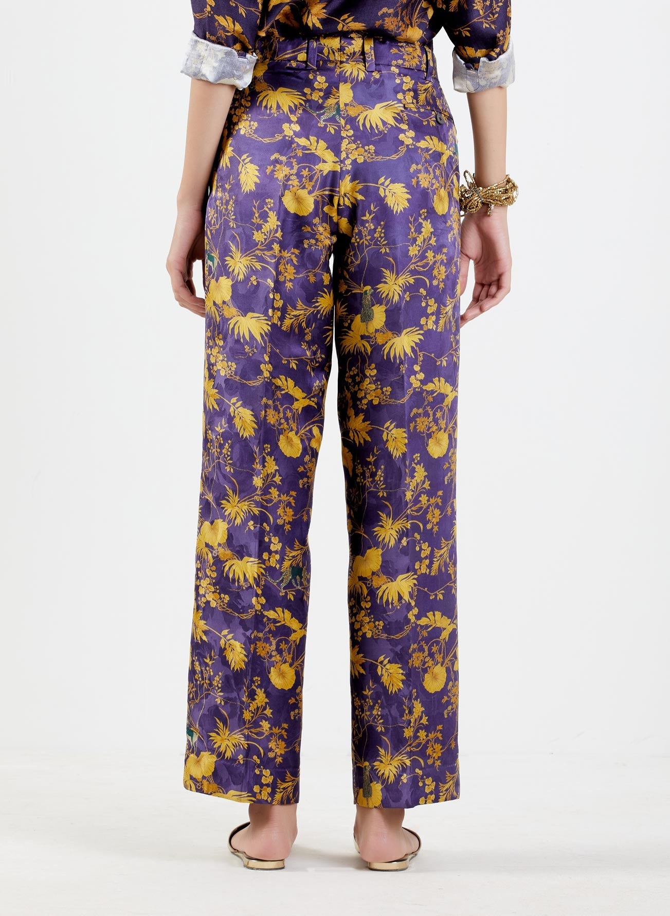 Luxury Straight Fit Silk Damask Trousers in Gold - Elegant Formal Pants for Business Meetings & Special Occasions