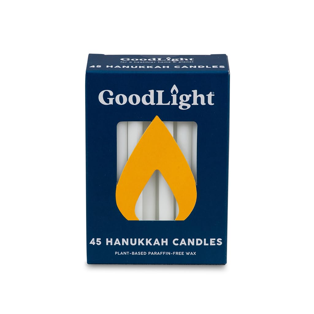 Eco-Friendly Vegan Palm Wax Hanukkah Candles - 45 Unscented White Taper Candlesticks, 45-Minute Burn Time, Paraffin-Free Jewish Chanukah Candles for Menorah Lighting & Holiday Decorations