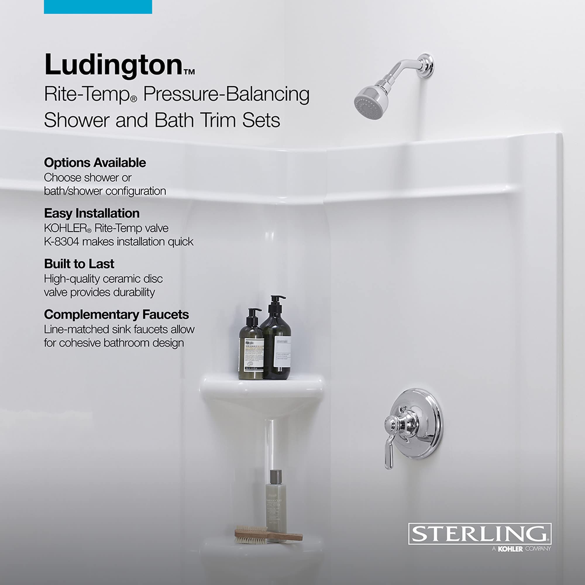 KOHLER Ludington Bath and Shower Faucet Trim Set - Chrome Finish, 2-Handle, 8-Inch Centerset - Perfect for Modern Bathroom Renovation and Spa-Like Shower Experience
