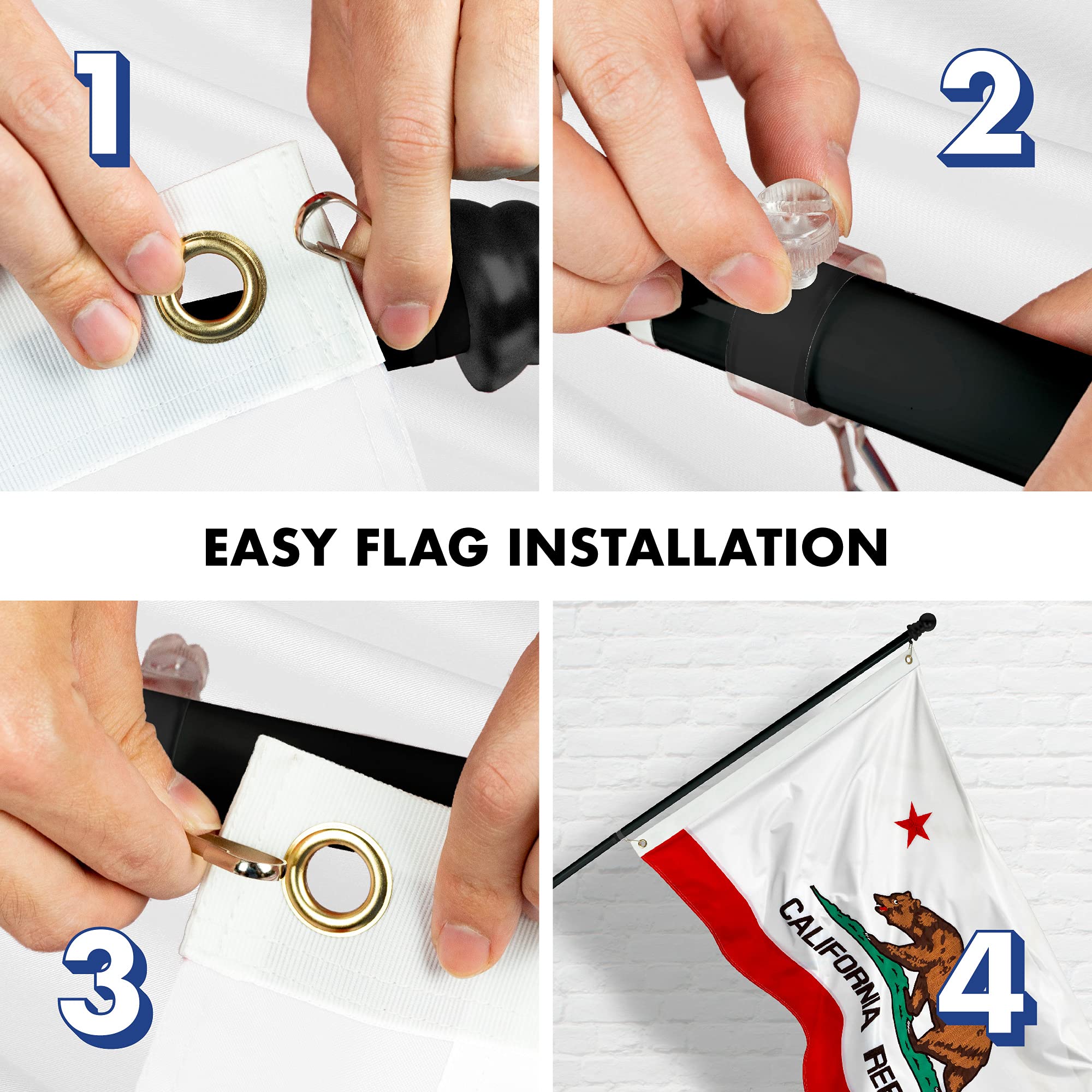 5FT Spinning Flagpole with 2x3FT Double-Sided California Flag - Heavy Duty Aluminum Pole, Brass Grommets & Embroidered Design (Black) - Perfect for Home, Garden, and Patriotic Displays