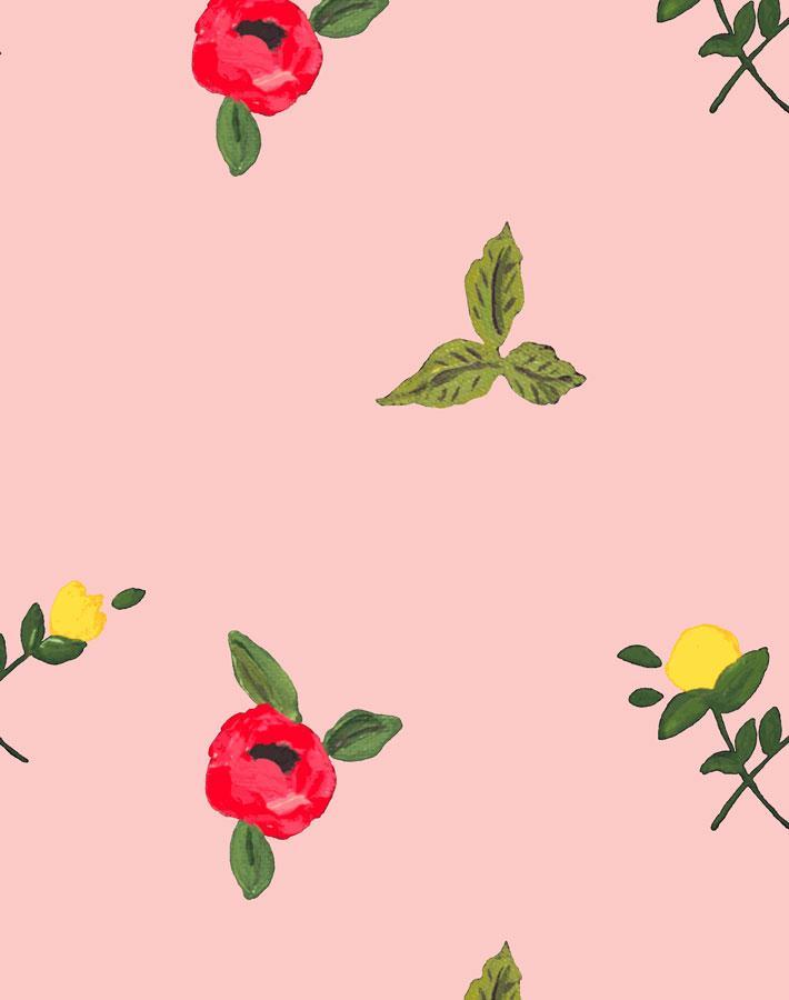 Grand Villa Garden Wallpaper by Carly Beck - Pink Floral Peel and Stick Wallpaper for Bedroom, Living Room, Bathroom Decor