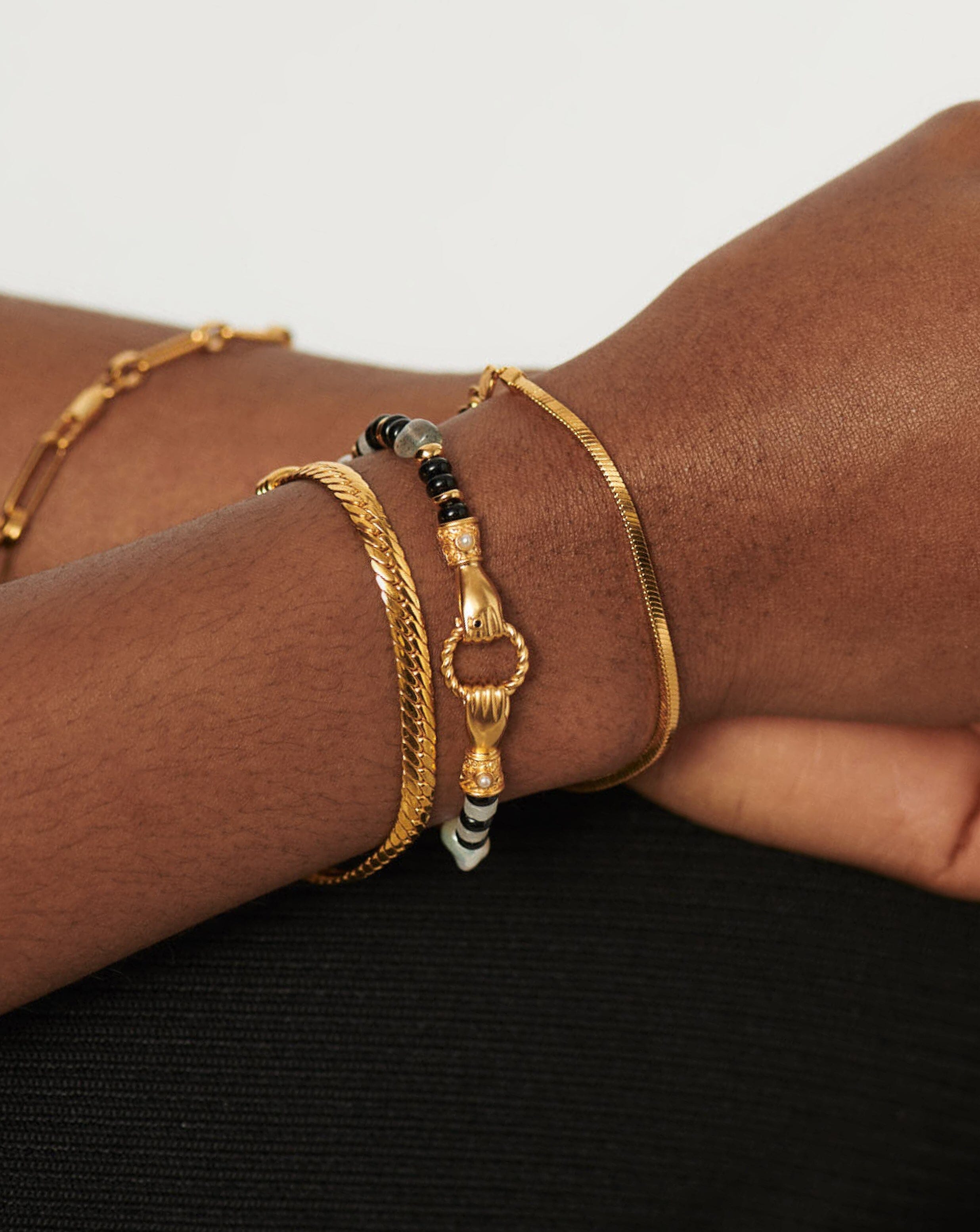 Harris Reed In Good Hands Beaded Gemstone Bracelet - 18k Gold Plated Black Chalcedony & Pearl Bracelet for Women | Elegant Jewelry Gift for Birthday, Anniversary & Special Occasions
