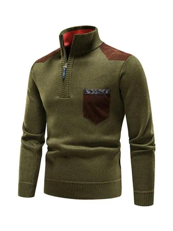 Men's Stand-Up Collar Patchwork Zipper Turtleneck Sweater - Winter Fashion for Casual & Business Wear