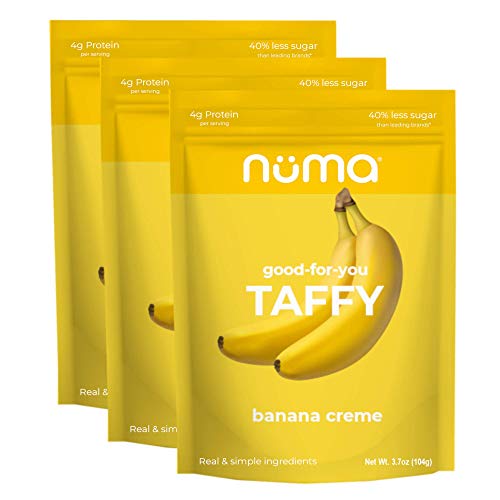 Healthy Banana Cream Taffy Candy - Low Sugar, High Protein, Low Calorie, All Natural, Gluten Free Snacks - 3 Bags (24 Chews Total) - Perfect for Workouts, Lunchboxes & Keto Diet
