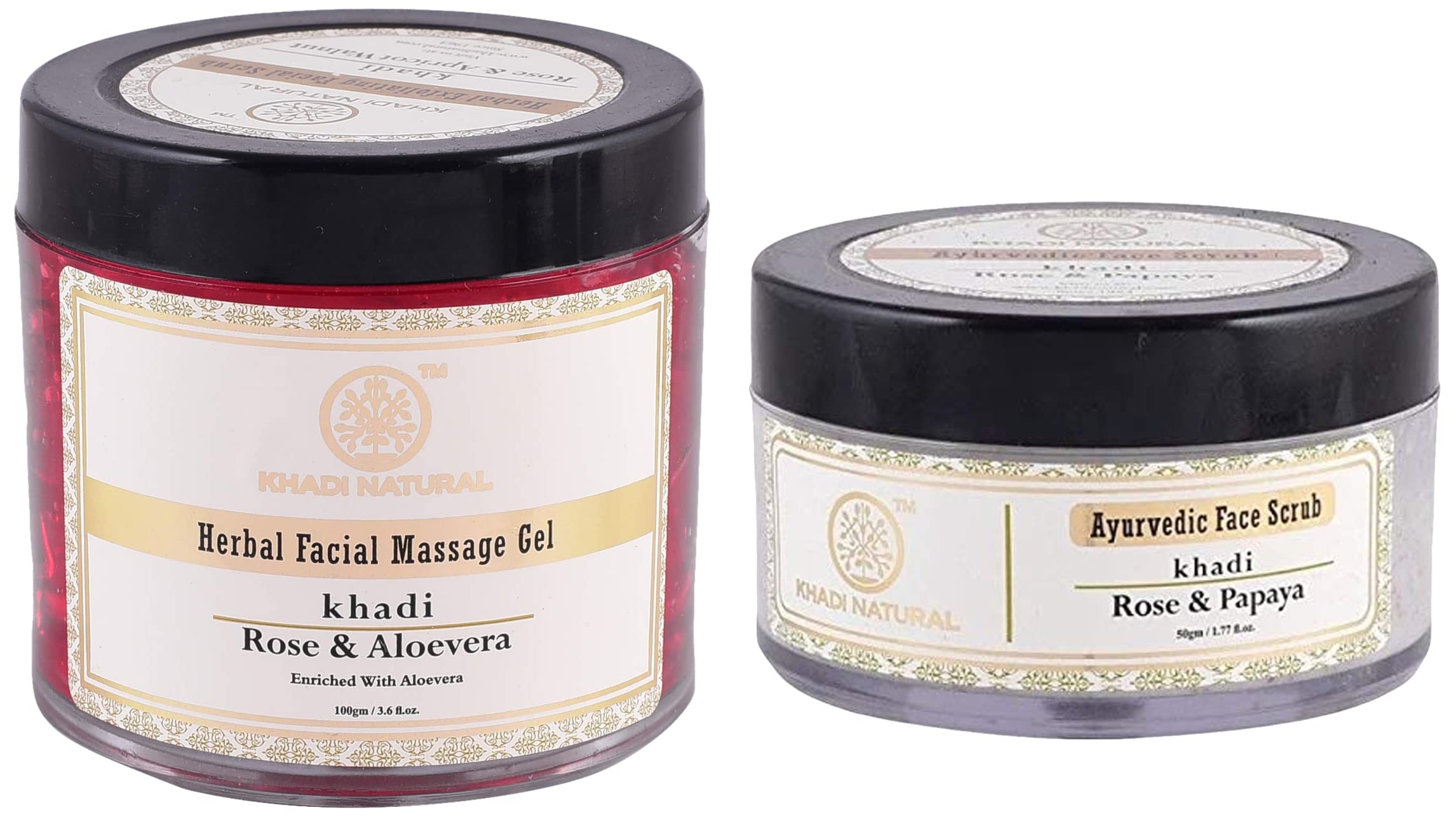 Khadi Natural Rose & Aloe Vera Face Massage Gel (100g) & Rose & Papaya Face Scrub (50g) - Hydrating & Exfoliating Skincare Set for Glowing Skin - Perfect for Daily Facial Routine & Spa Day at Home