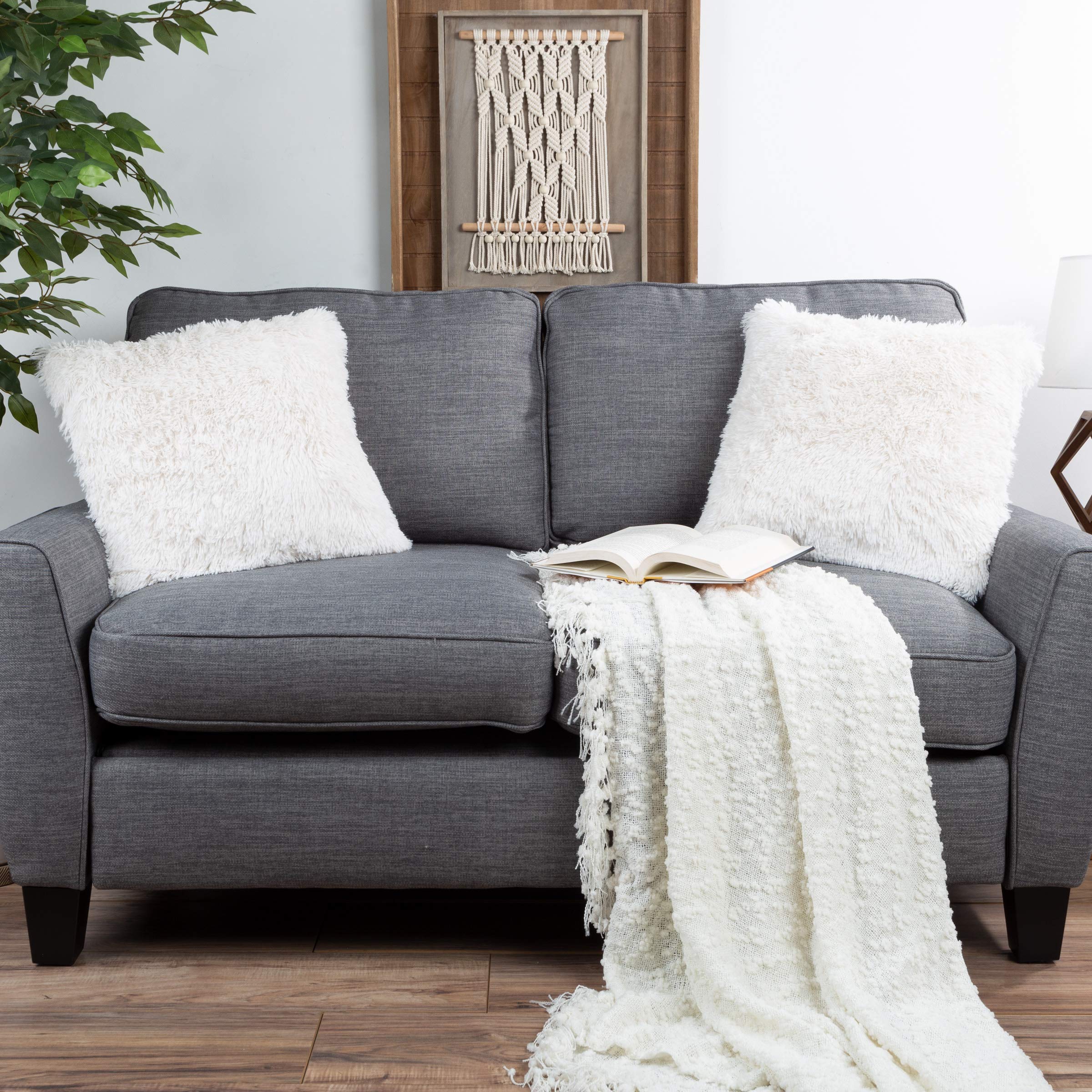 Luxury 18-Inch White Faux Fur Pillow Covers & Inserts Set - 4 Pack Square Shaggy Decorative Throw Pillows for Sofa, Bed, Couch - Soft Plush Home Decor for Living Room, Bedroom, Office (18x18 Inches) | Cozy Winter Home Styling & Comfortable Lounge Accents