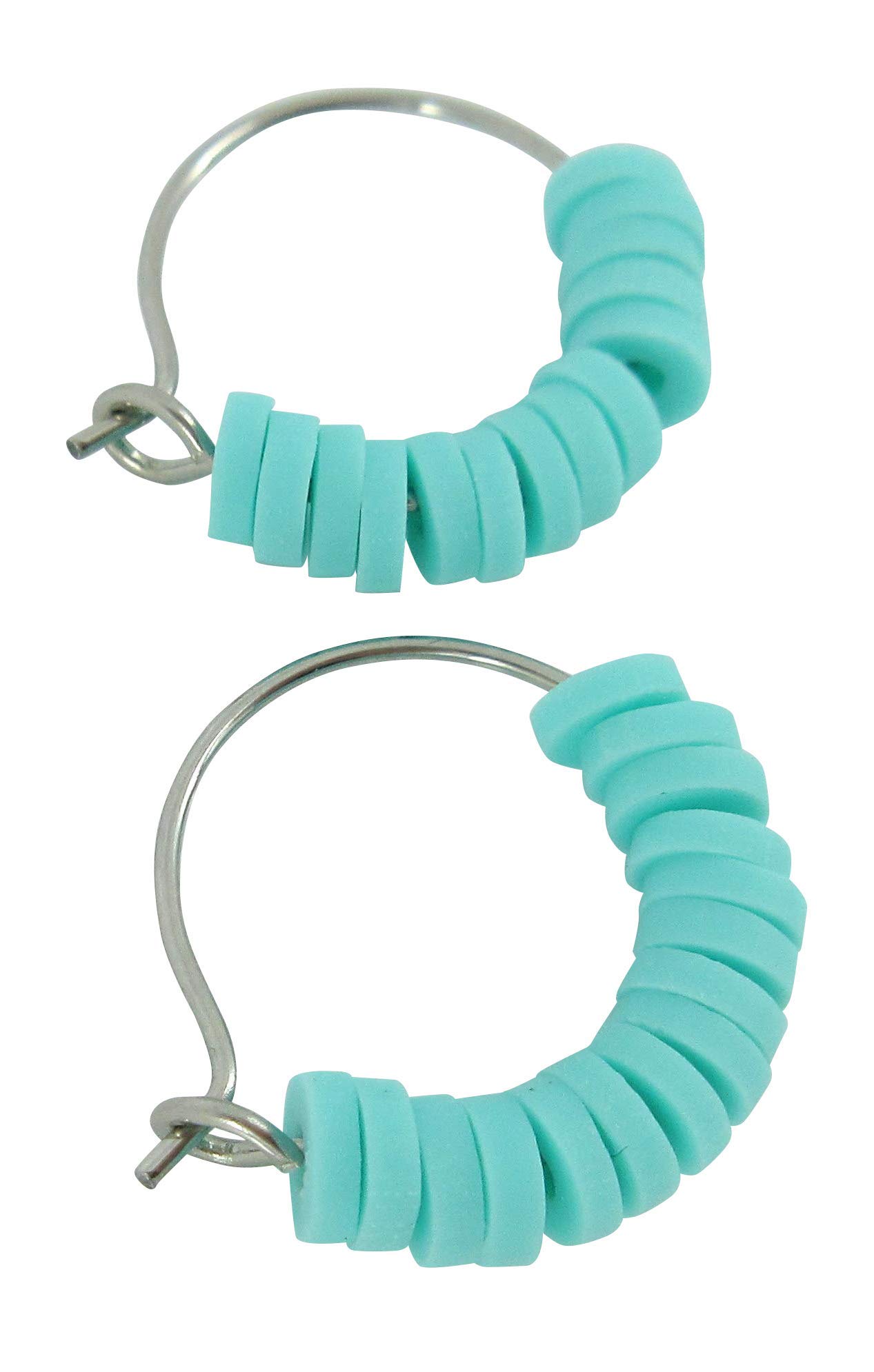 15mm Stainless Steel Polymer Clay Katsuki Bead Hoop Earrings - Aqua Blue Handmade Jewelry for Women, Girls | Perfect for Casual Wear, Parties & Gifts