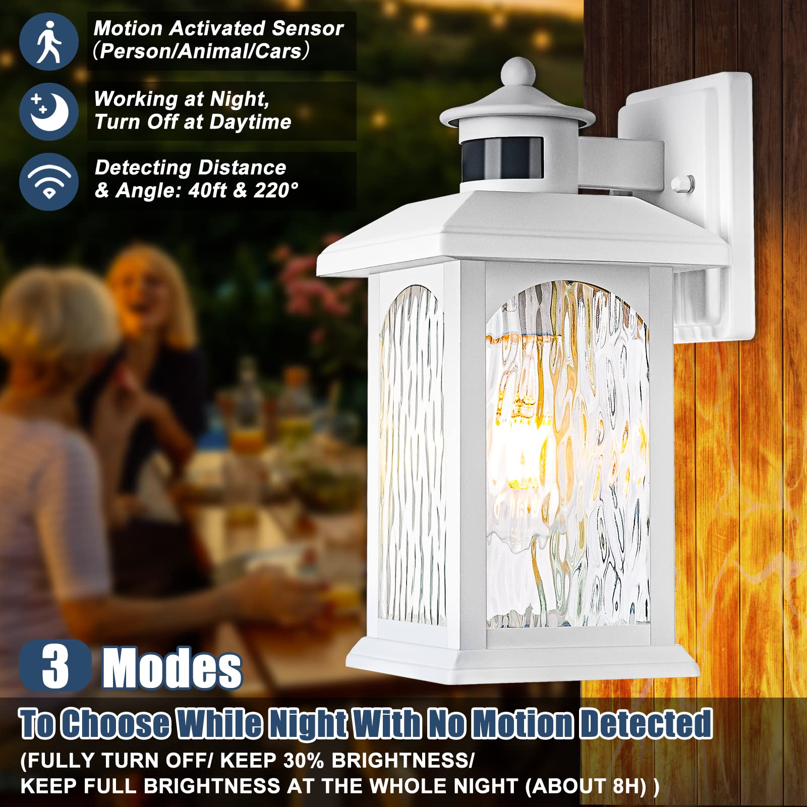 2 Pack Advanced Motion Sensor Outdoor Lights - White Dusk to Dawn Waterproof Wall Mount Fixtures, Anti-Rust Exterior Lighting for House, Garage & Porch | Perfect for Security, Pathway & Entryway Illumination