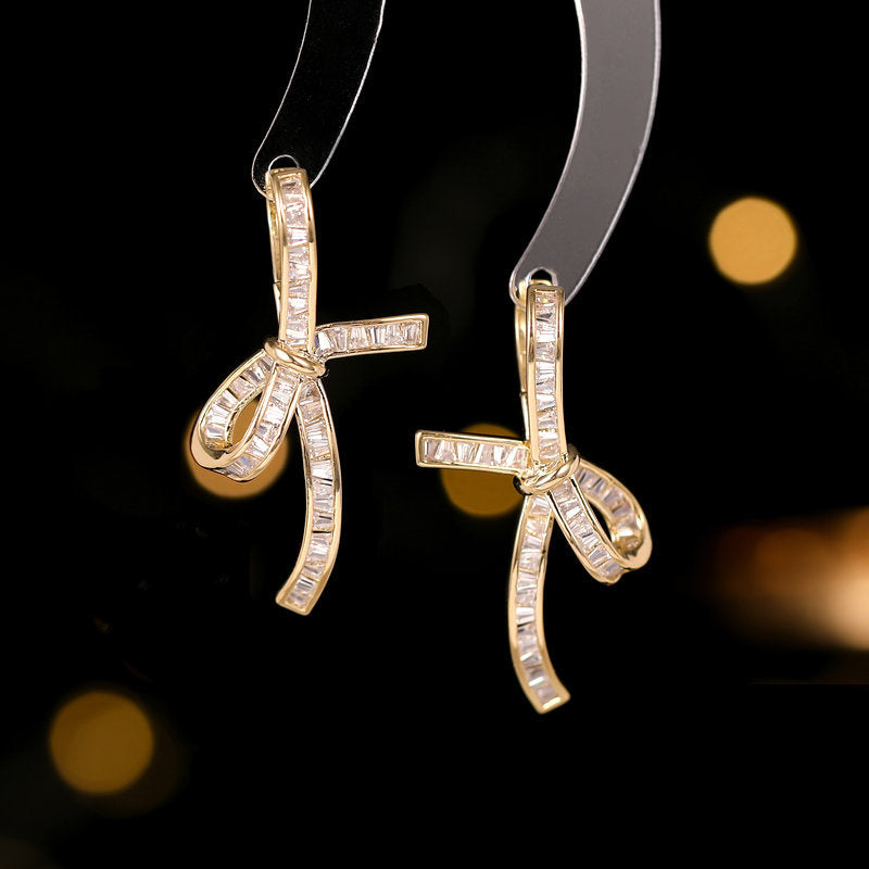 14K Gold Plated Bow Ribbon Clip-On Hoop Earrings for Women | Elegant Dangle Earrings for Parties, Weddings & Daily Wear | A7423
