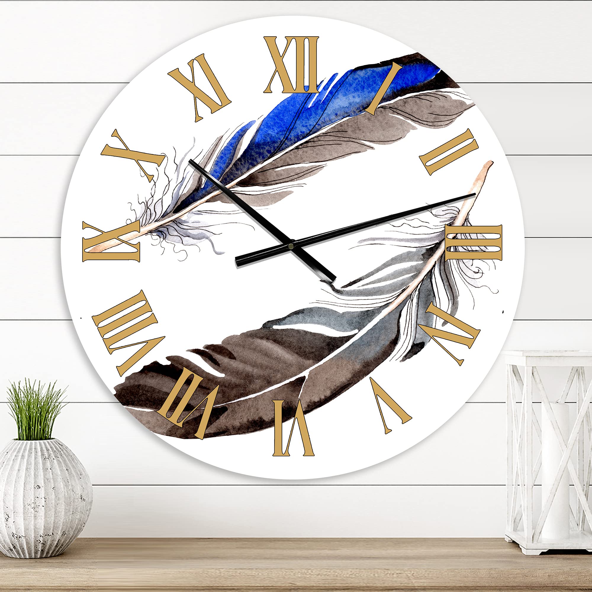 Colorful Boho Feathers III - Large Bohemian Wall Clock for Living Room Decor | Unique Eclectic Design | Perfect for Home, Office & Boho Style Interiors