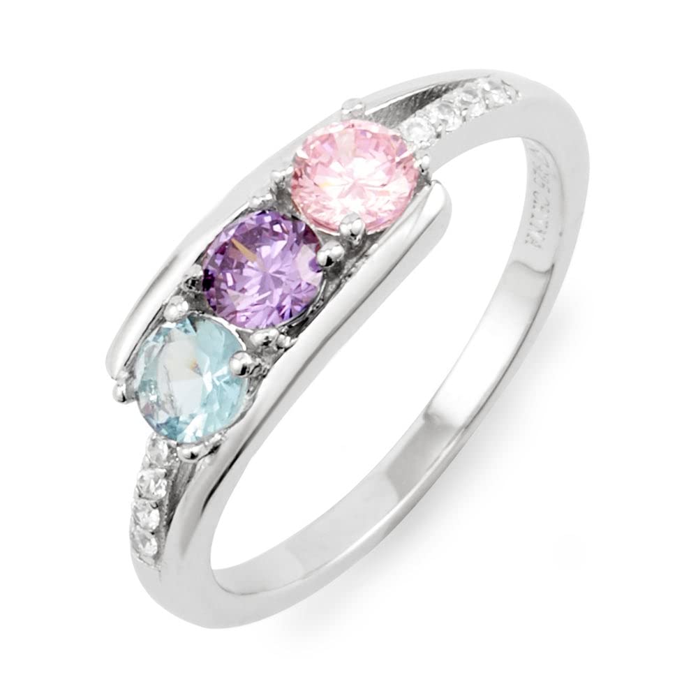 Custom 3 Stone Birthstone Ring for Women - Sterling Silver Personalized Mother's Ring (Sizes 5-9) - Unique Birthstone Jewelry Gift for Mom, Mother's Day & Christmas | Perfect for Special Occasions, Anniversary Gifts & Everyday Wear