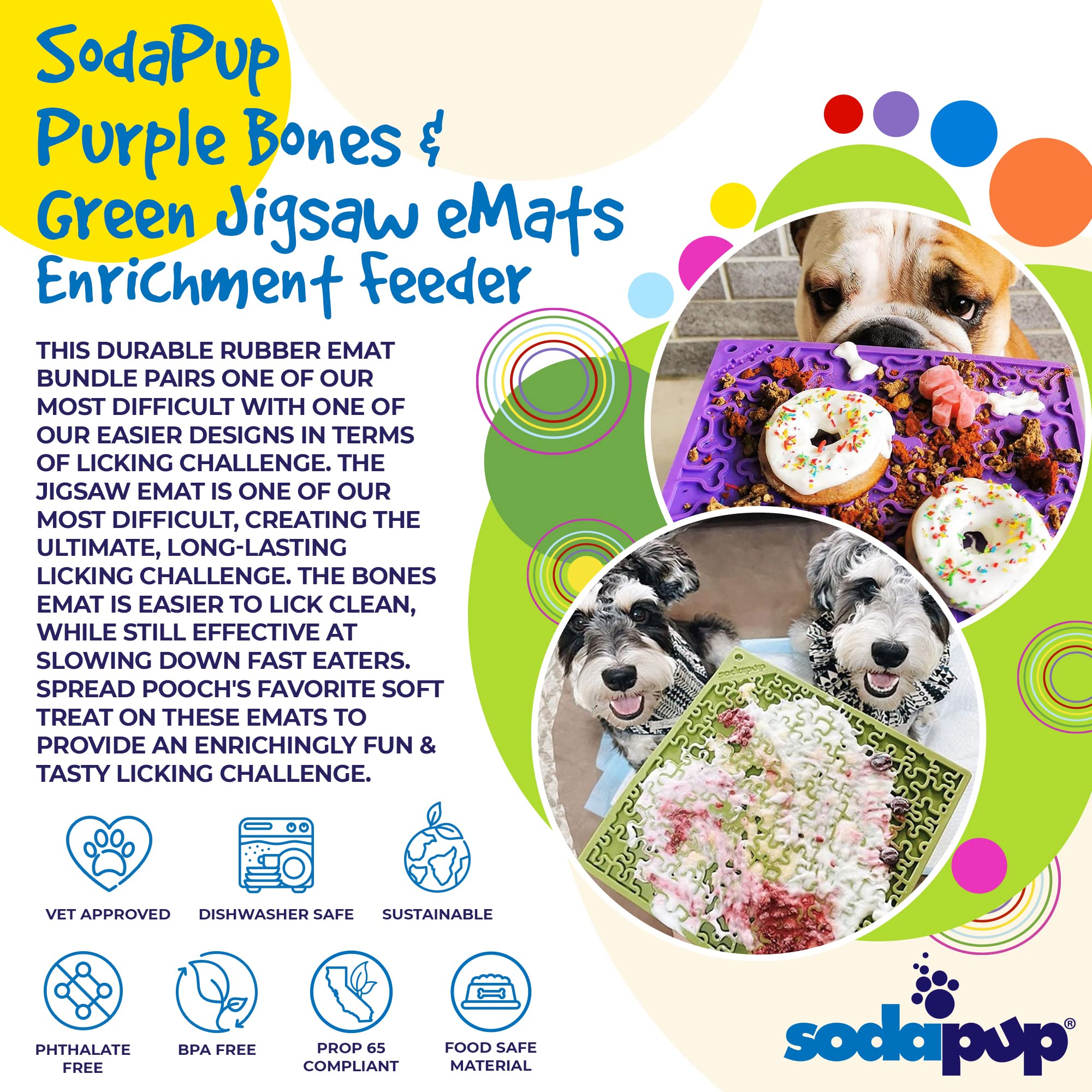 SodaPup Purple Bones & Green Jigsaw Puzzle Lick Mat Bundle – Non-Toxic Pet Feeding Mat for Dogs, Slow Feeder to Prevent Overeating & Aid Digestion | Made in USA with Food-Safe Rubber | Perfect for Anxious Pets, Mealtime Enrichment & Puzzle Toys