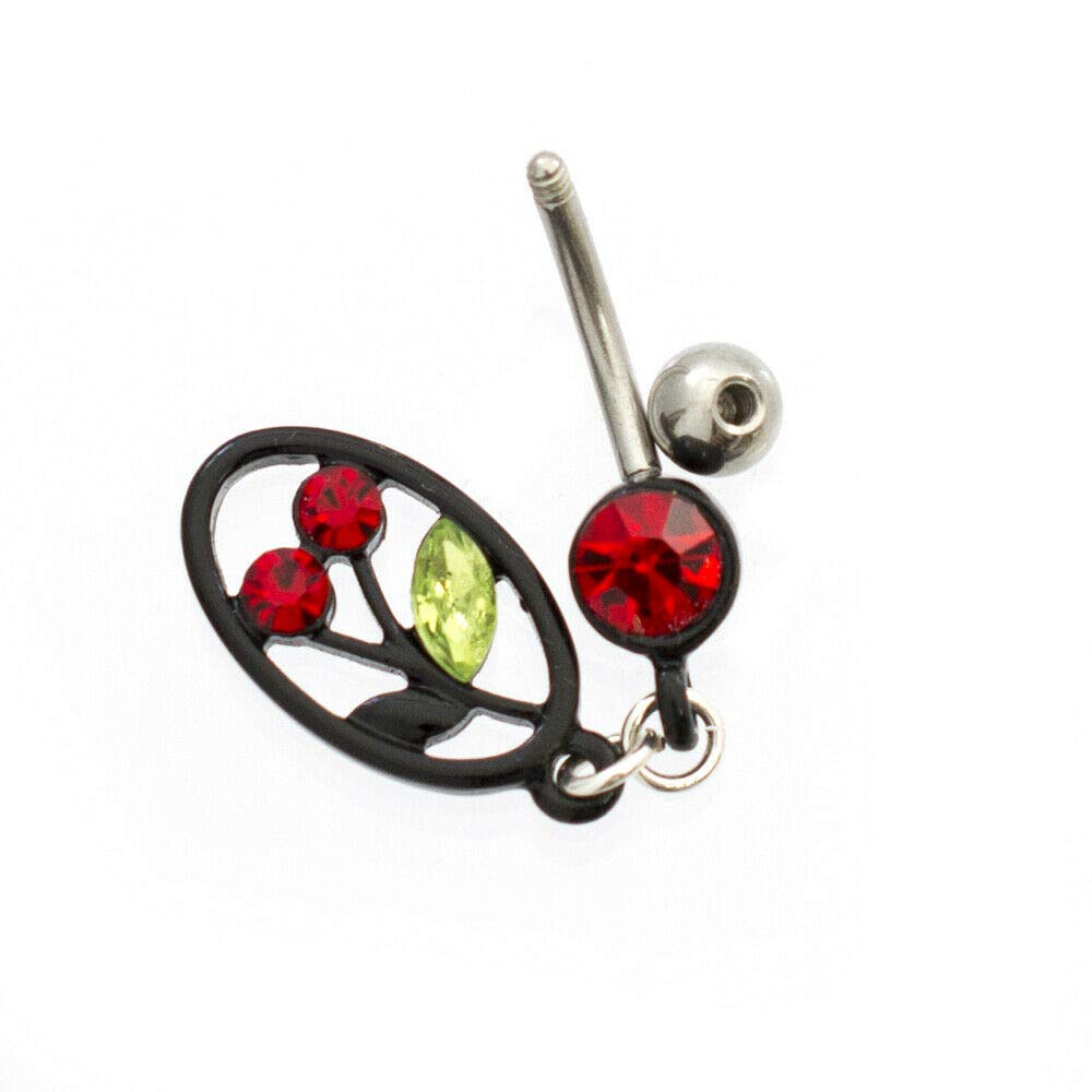 3-Pack Cherry & Cubic Zirconia Navel Rings - 14G Belly Button Rings for Women - Perfect for Parties, Beach Wear & Body Jewelry Collection