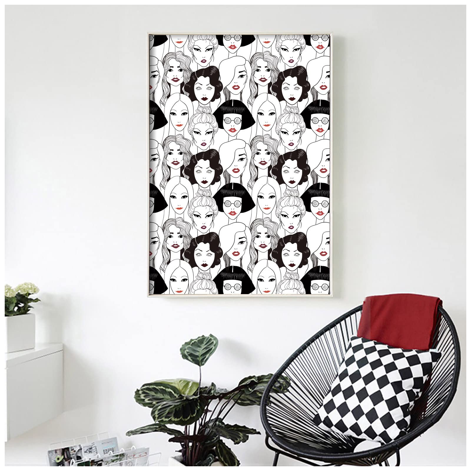 HAOKHOME Modern Peel and Stick Wallpaper - Black/White/Red Lips Design - Removable Self-Adhesive Vinyl Contact Paper 17.7in x 9.8ft - Perfect for Bedroom, Living Room, Office & Dorm Decor