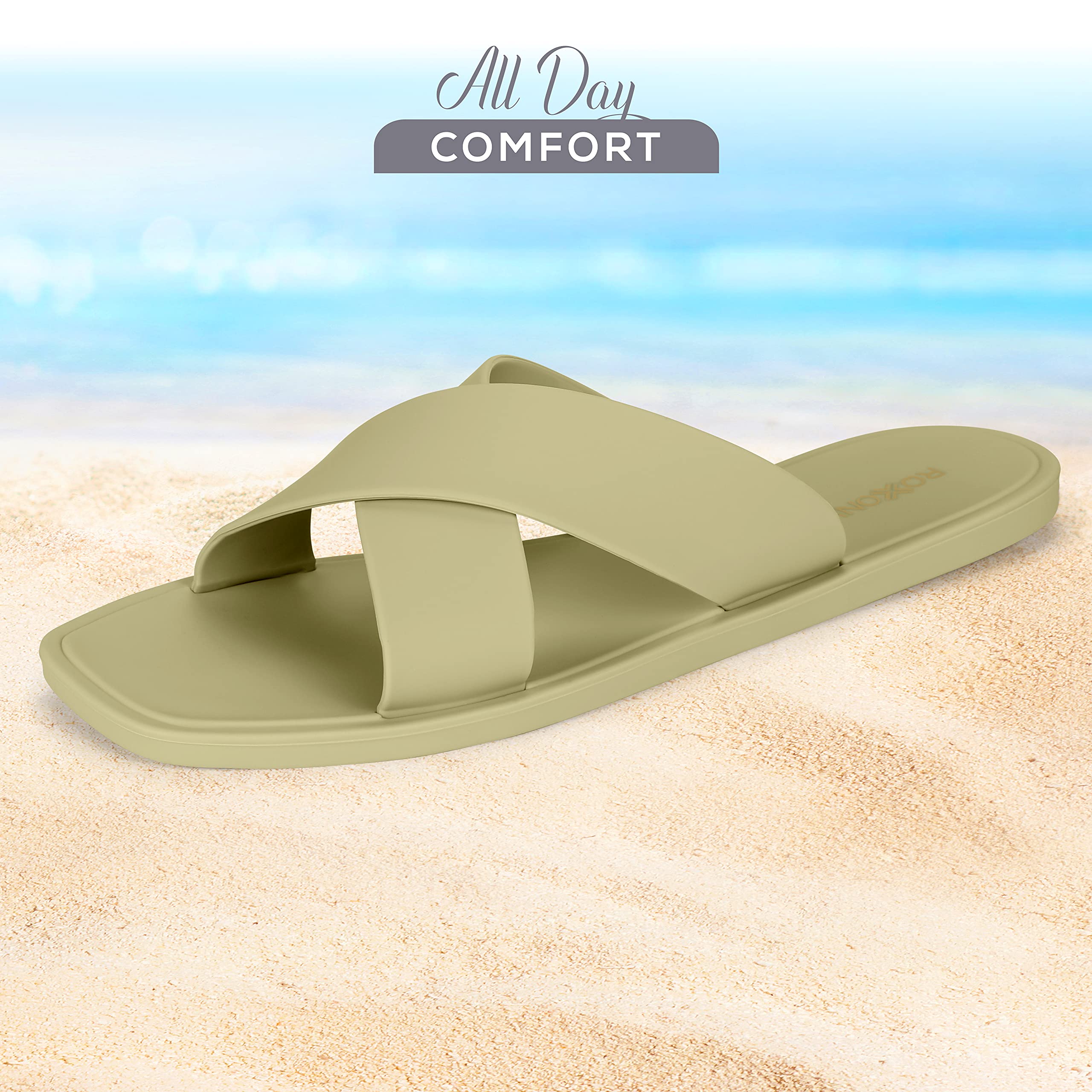Roxoni Women's Quick-Drying Slippers - Non-Slip Shower Sandals for Bathroom, Pool & Spa - Comfortable Criss Cross Design for Indoor/Outdoor Use