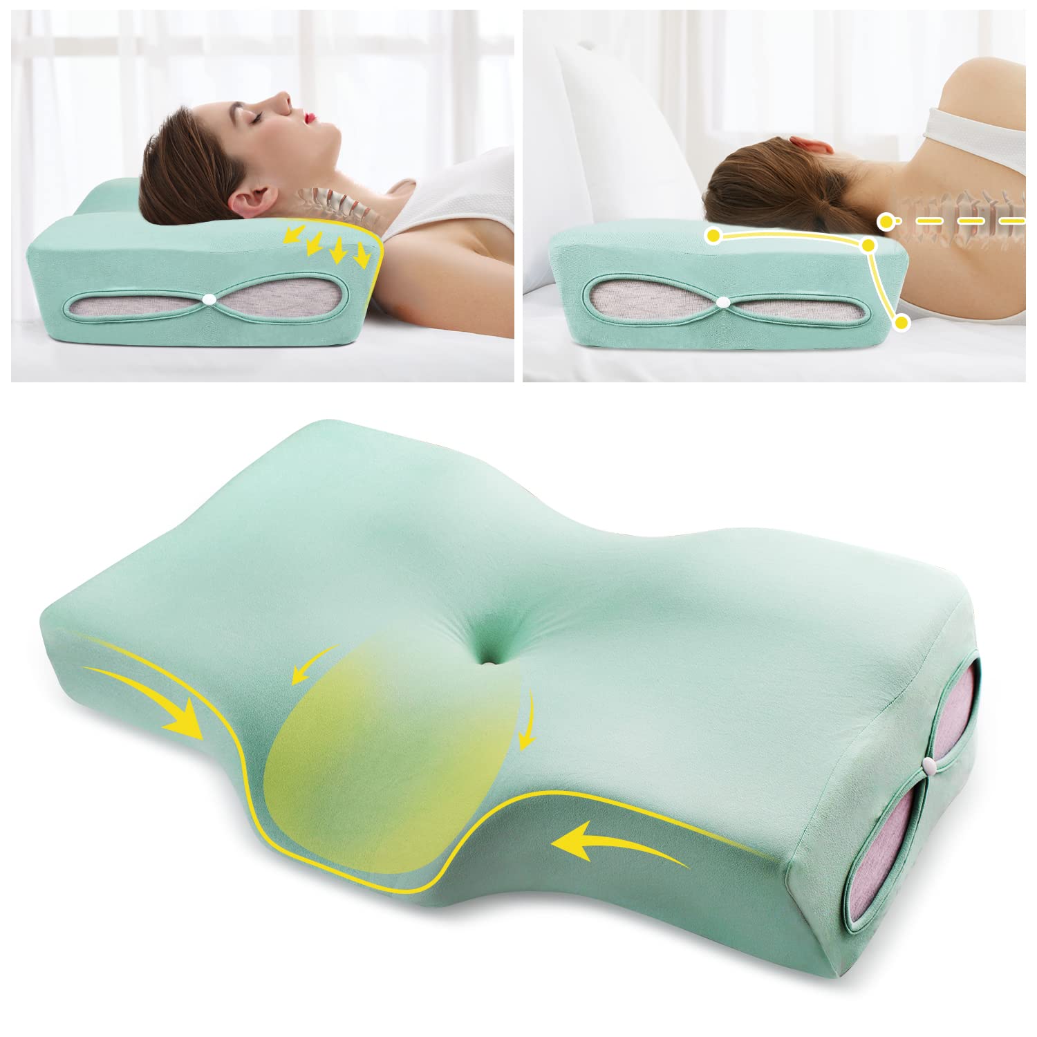 Upgrade Hollow Ergonomic Pillow - Memory Foam Beauty Pillow for Neck & Shoulder Pain Relief, Anti-Wrinkle & Anti-Aging, Cervical Support Pillow for Back Sleepers - Perfect for Side Sleepers, Office & Travel Use