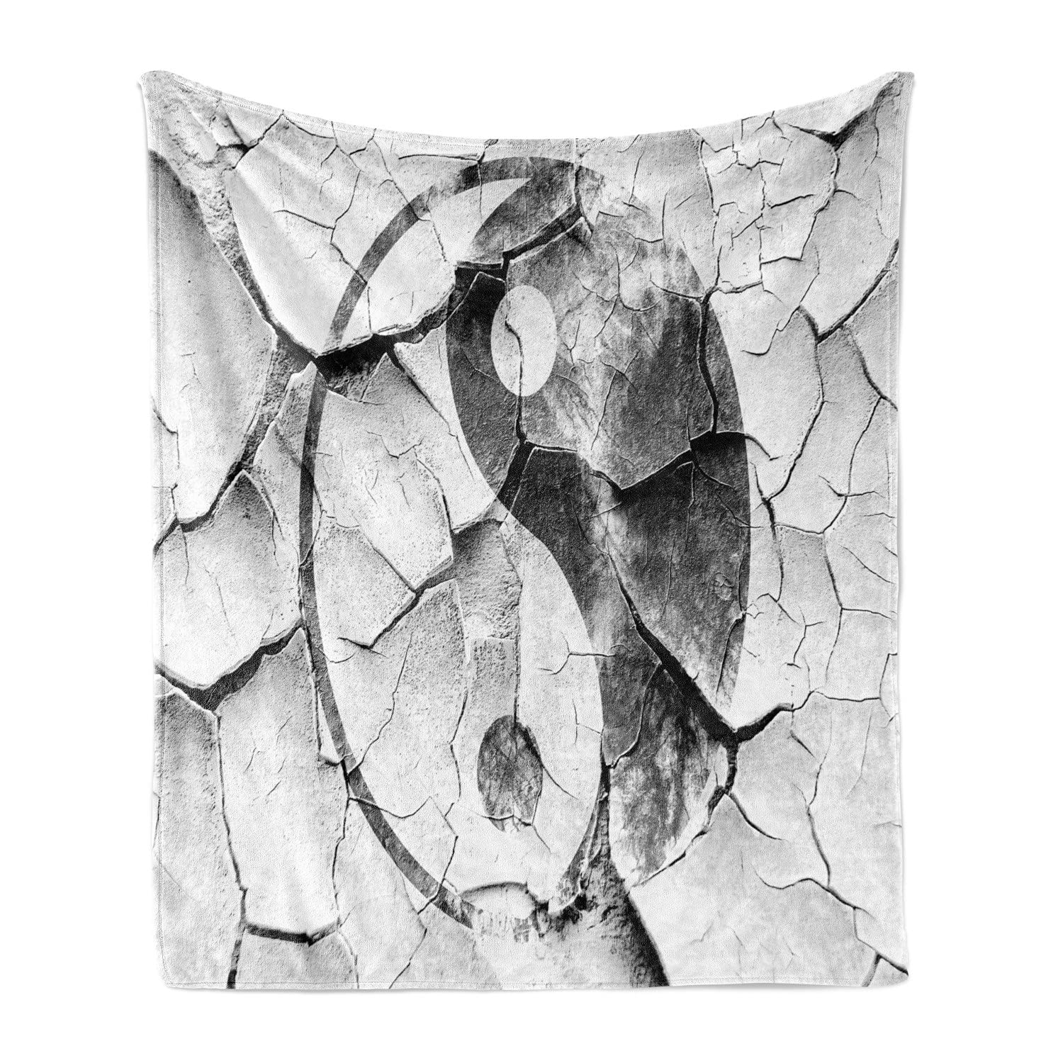 Ambesonne Yin Yang Throw Blanket - Soft Flannel Fleece Accent Blanket with Grunge Cracked Yin Yang Design, 50