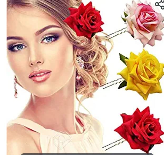 Rapid Artificial Flower Hair Clips for Women & Girls - 5PC Rose Flower Hair Accessories Set, Multicolor | Perfect for Weddings, Parties & Everyday Styling