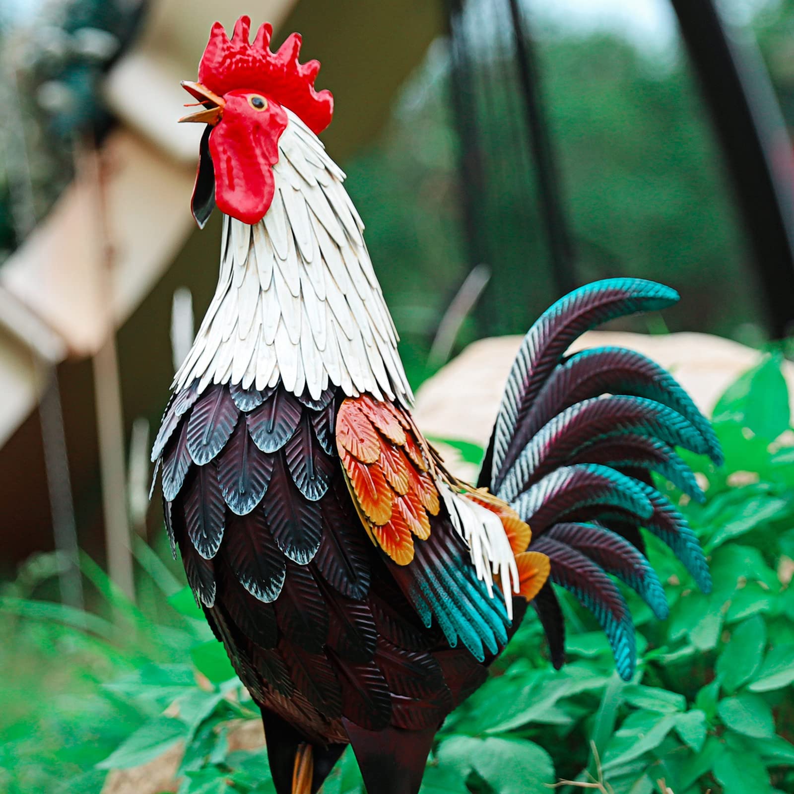 Vintage Metal Rooster Decor - Handcrafted Yard Chicken Statue for Outdoor Garden, Backyard, Patio & Kitchen Decorations | Perfect for Farmhouse, Rustic & Country Style Home Décor
